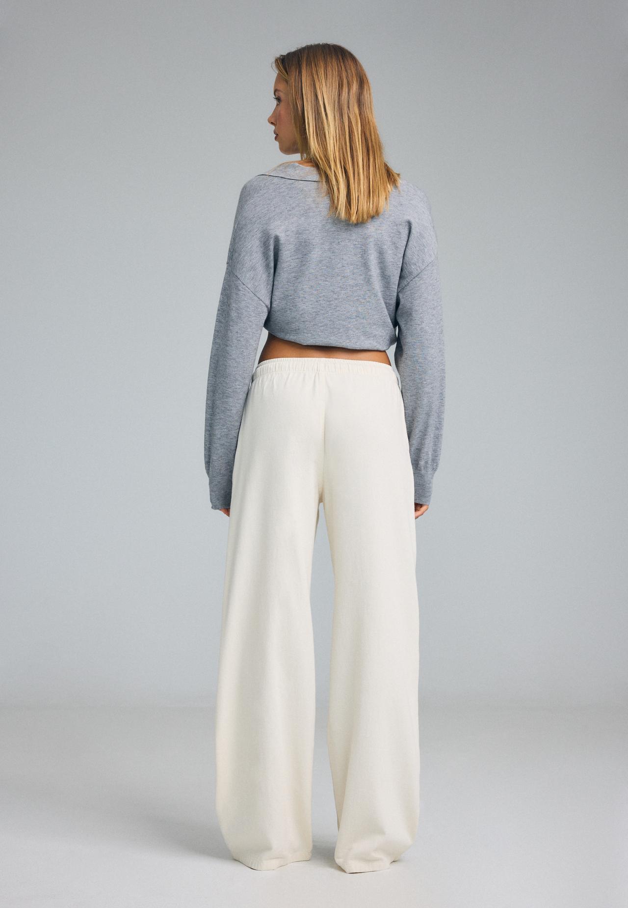 Drawstring flowing denim trousers — Vanilla
