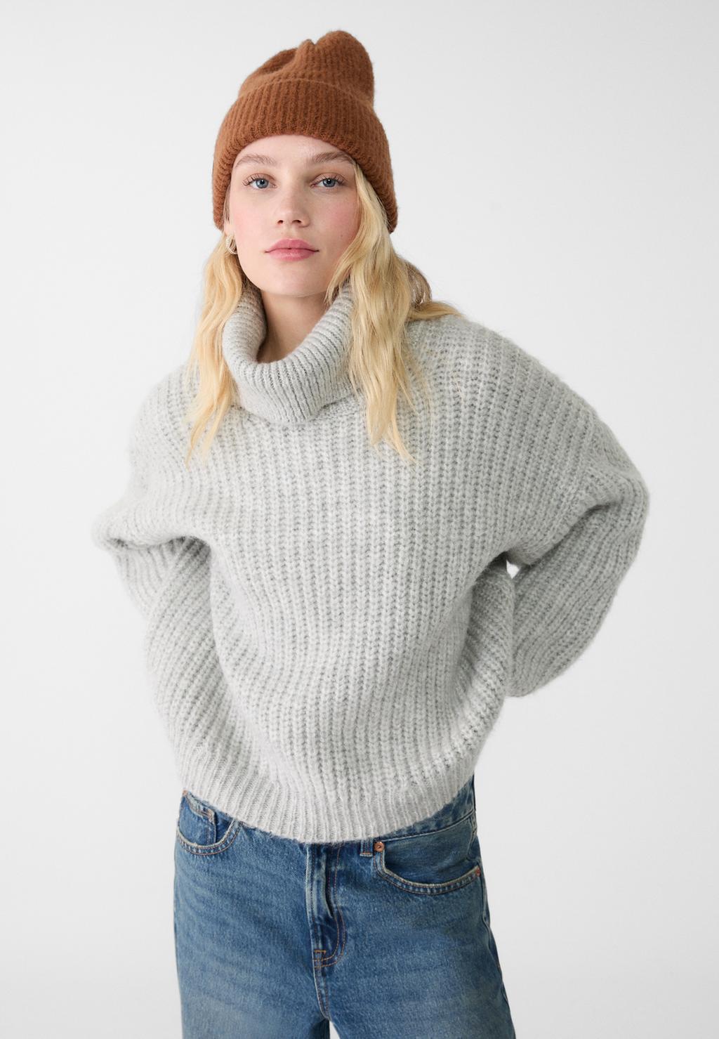 Ribbed knit turtleneck sweater