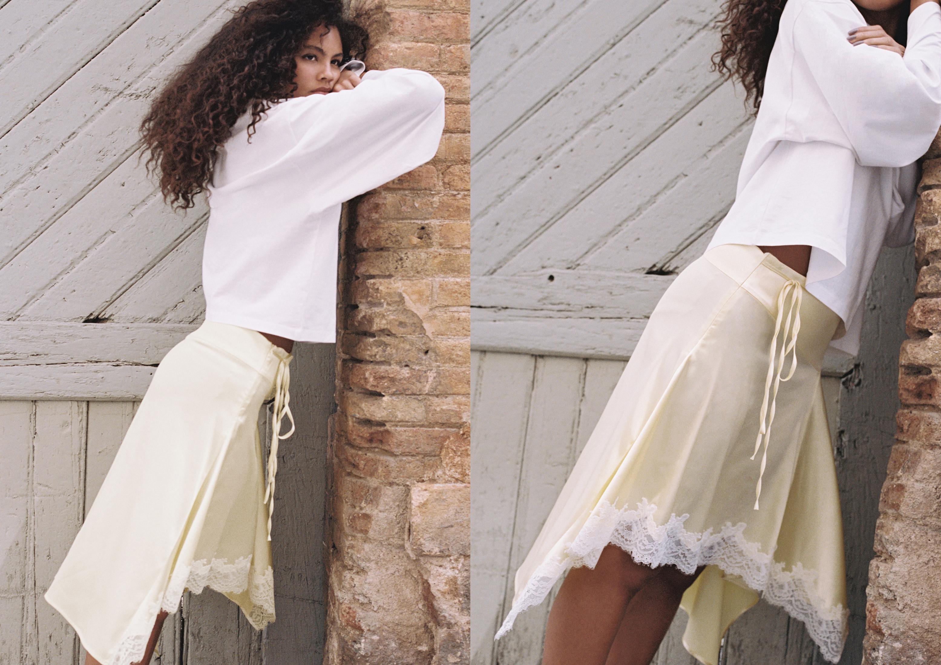 Satin asymmetric midi skirt — Gold
