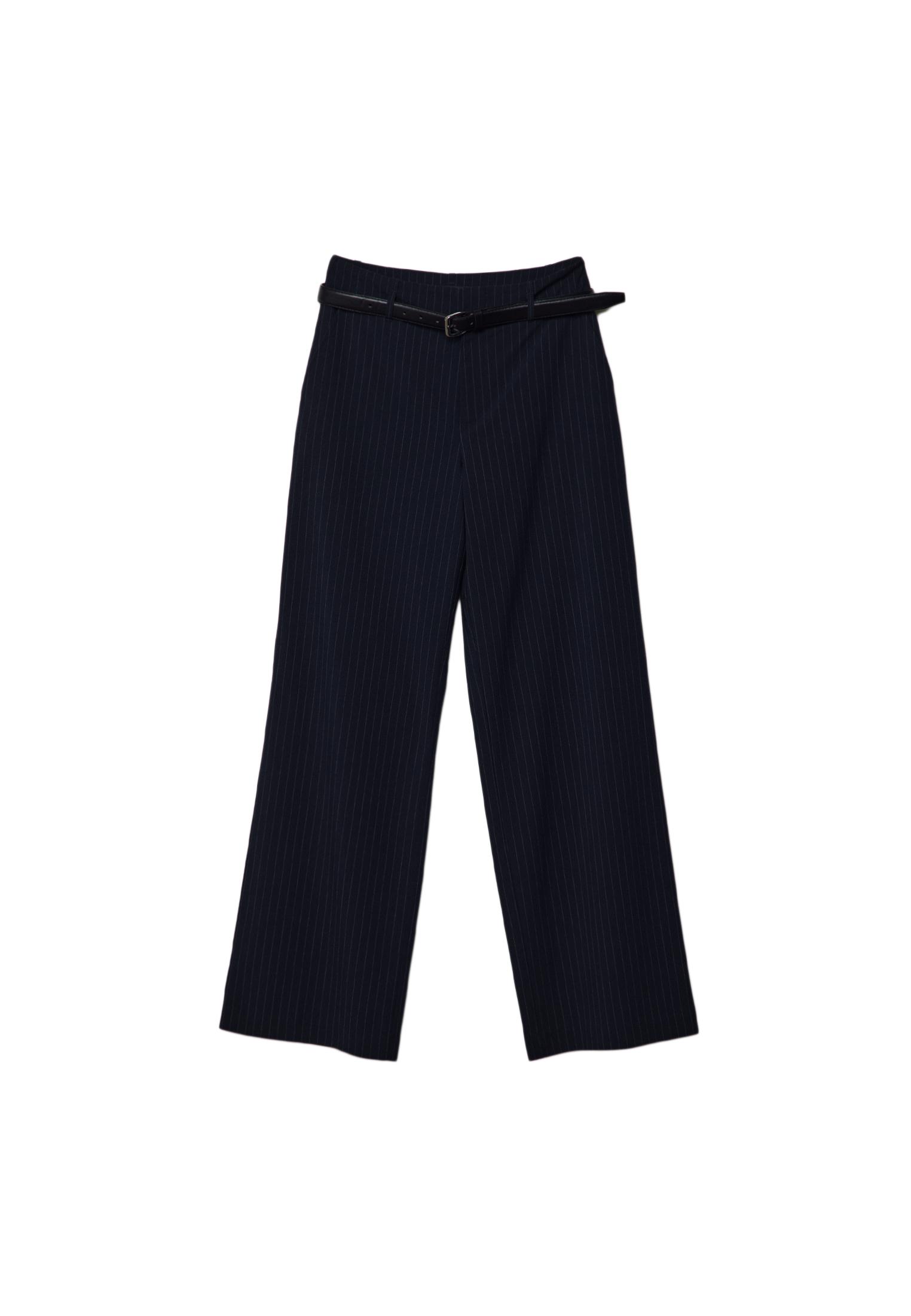 Flowing straight-leg smart trousers with belt — Navy blue
