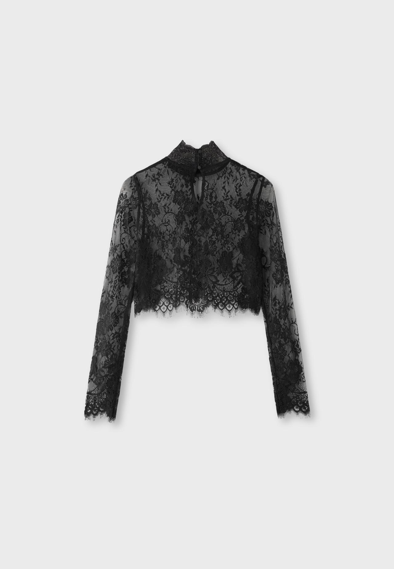 Lace mock neck top — Black