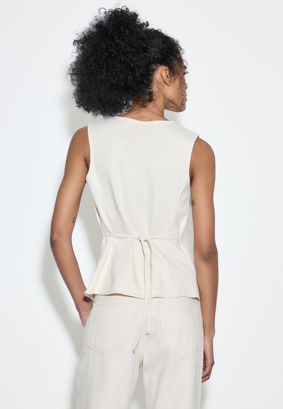 Stradivarius Top En Jean Ajusté Vanille L