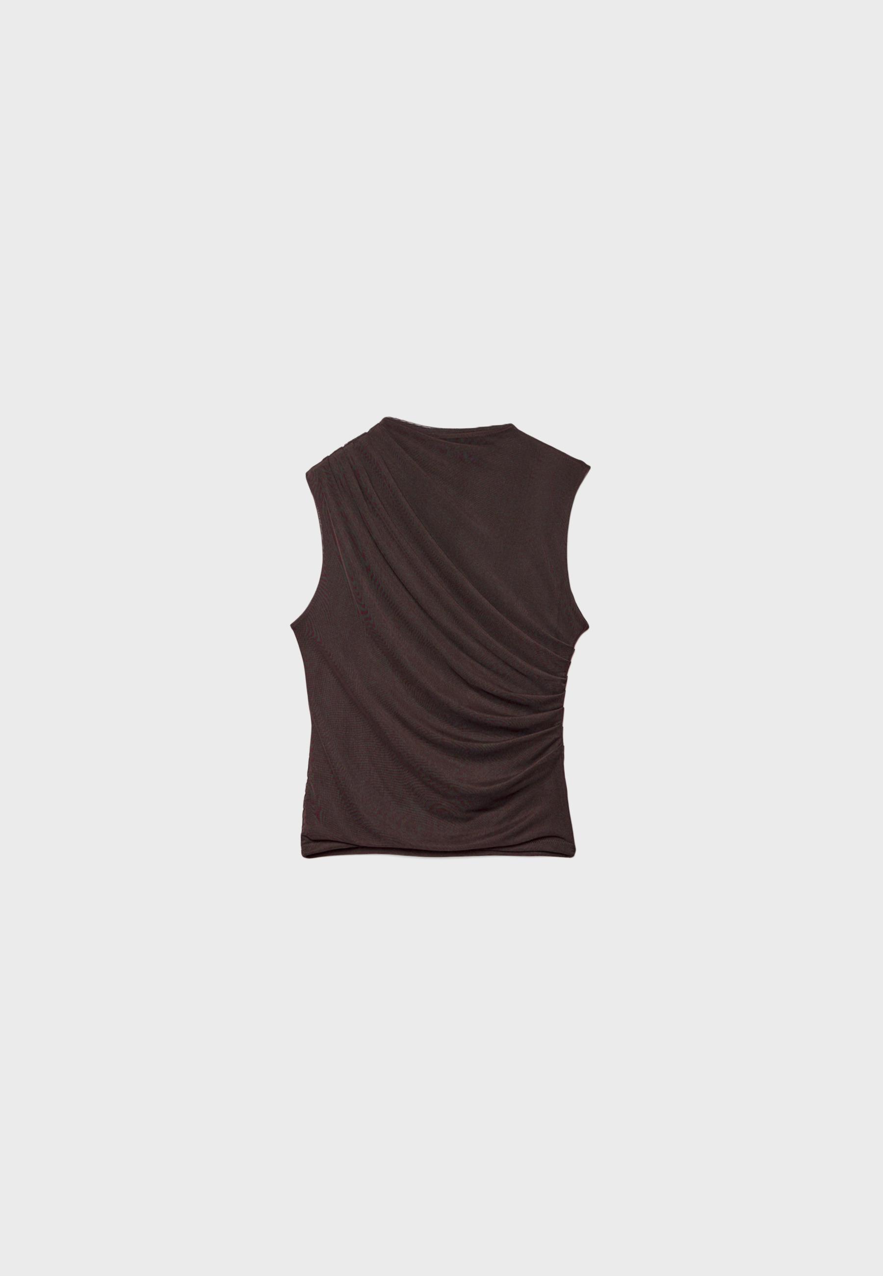 Gathered tulle T-shirt — Brown