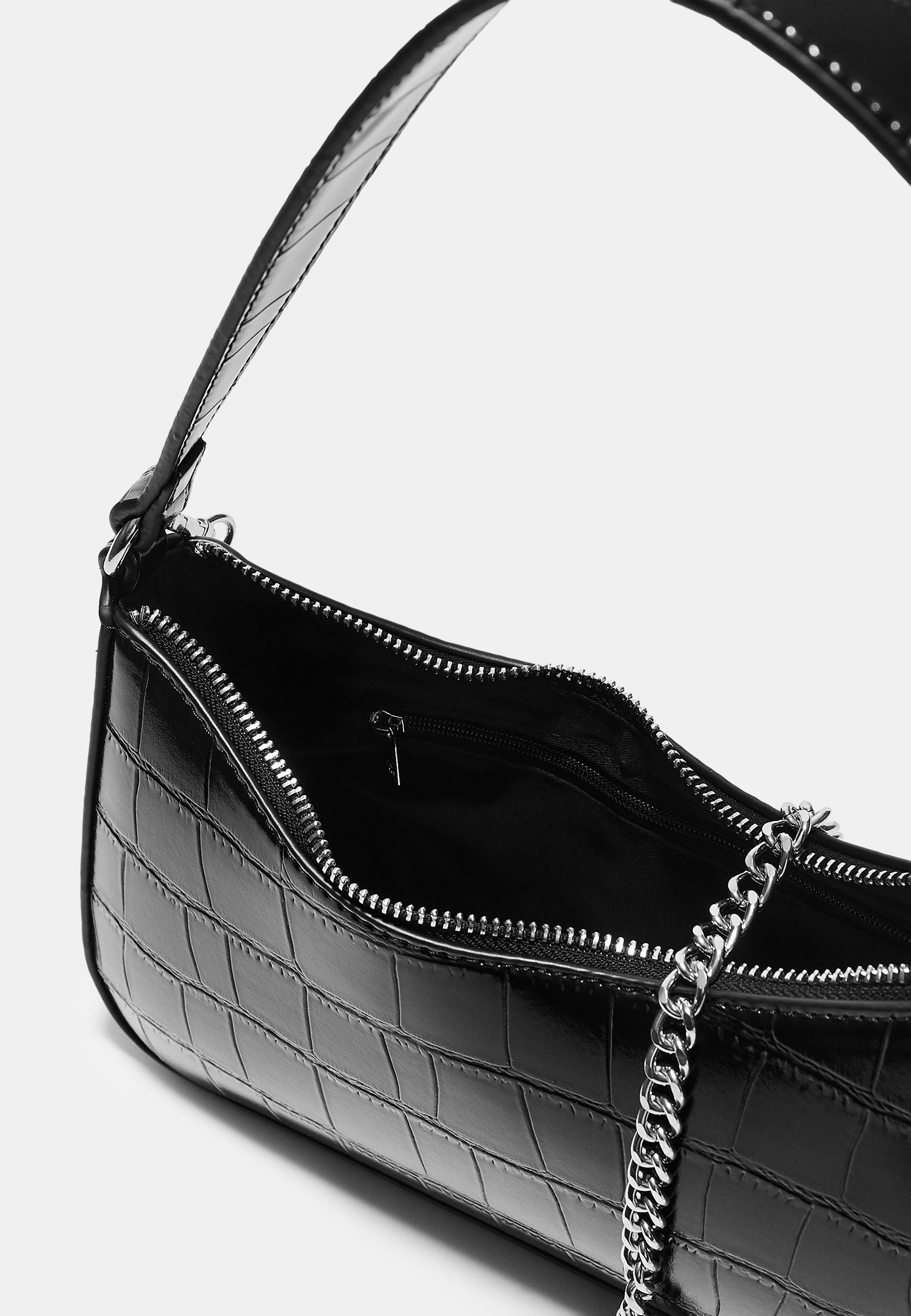 Shoulder bag with coconut effect chain — Black
