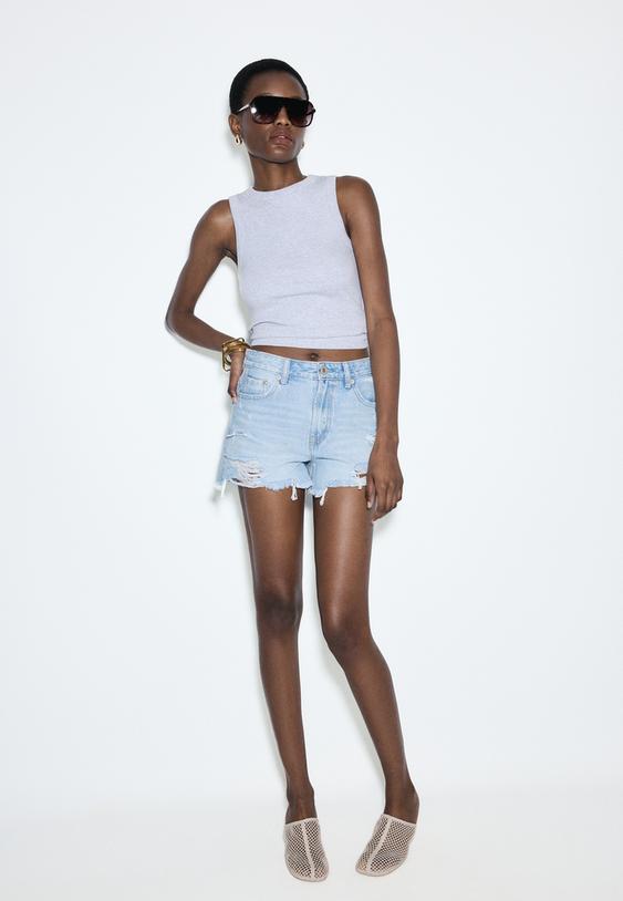 d75 ripped denim shorts