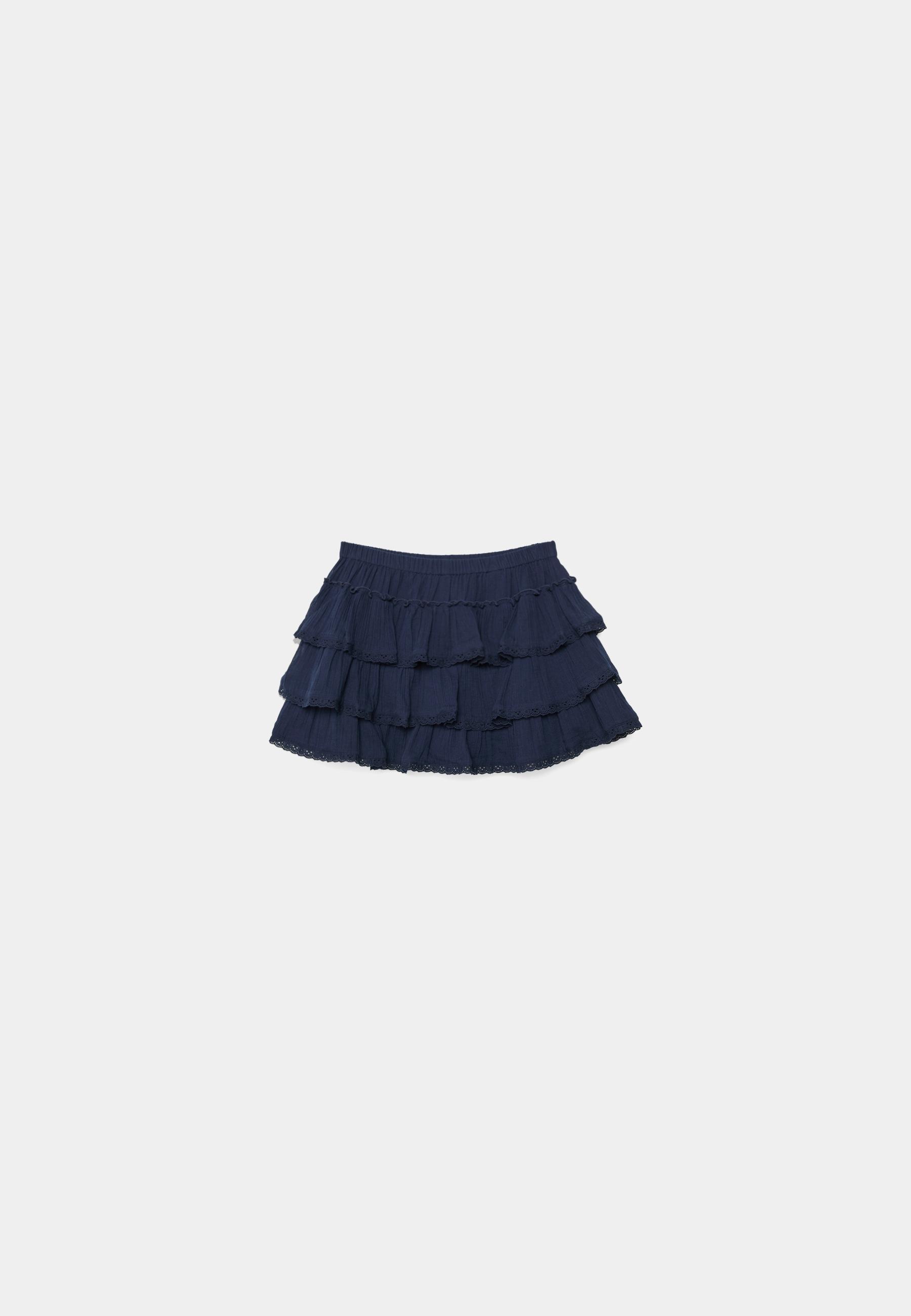 Ruffled crinkle-effect skort — Navy blue