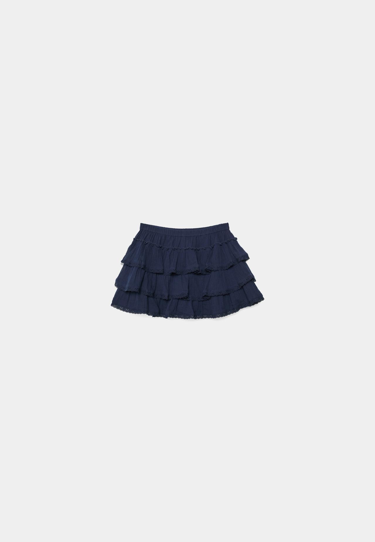 Ruffled crepe skort — Navy blue