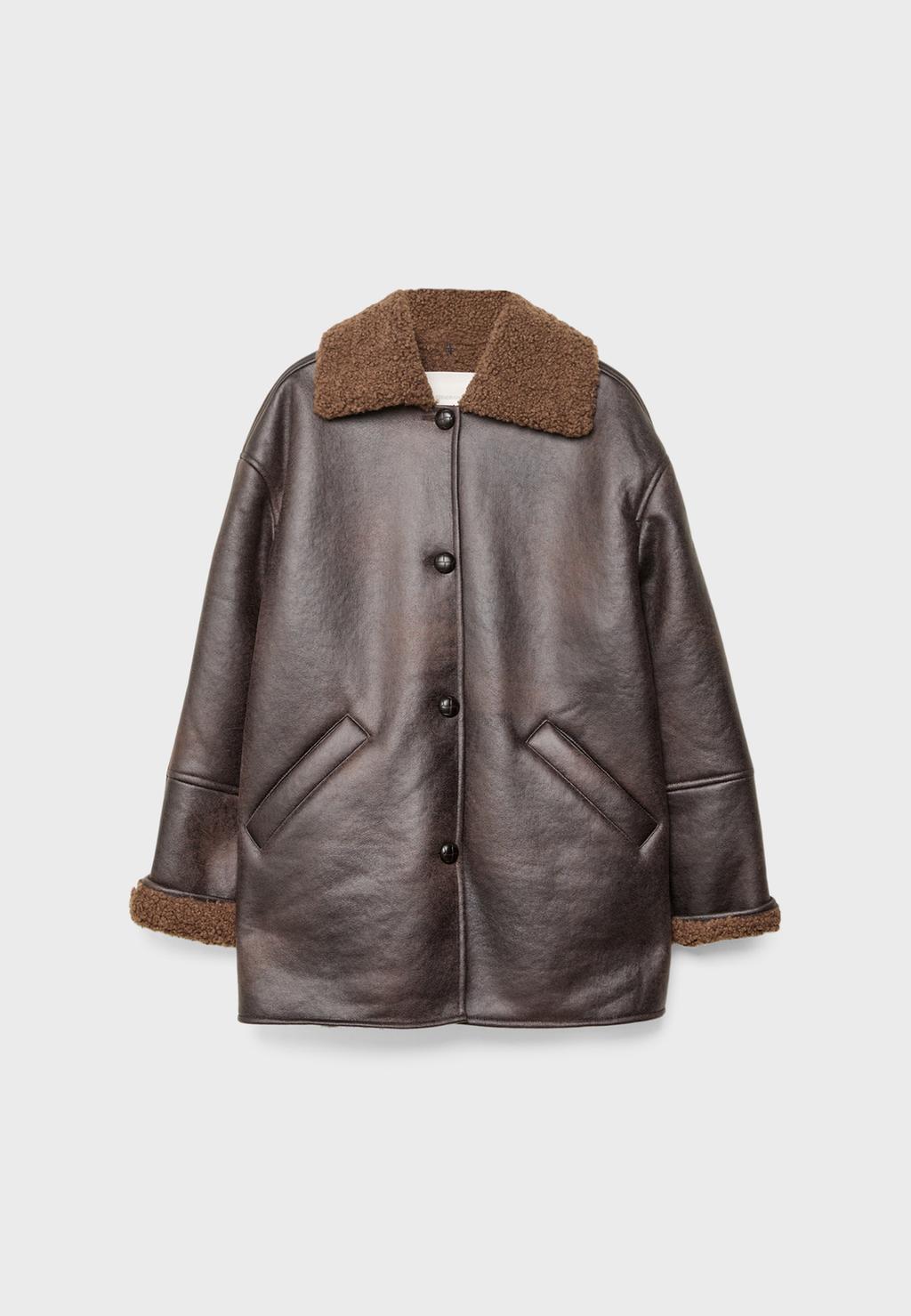 Oversize-Doppelfelljacke mit Knöpfen