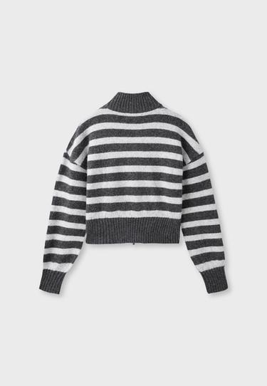 Striped zip-up knit cardigan — Dark grey 8