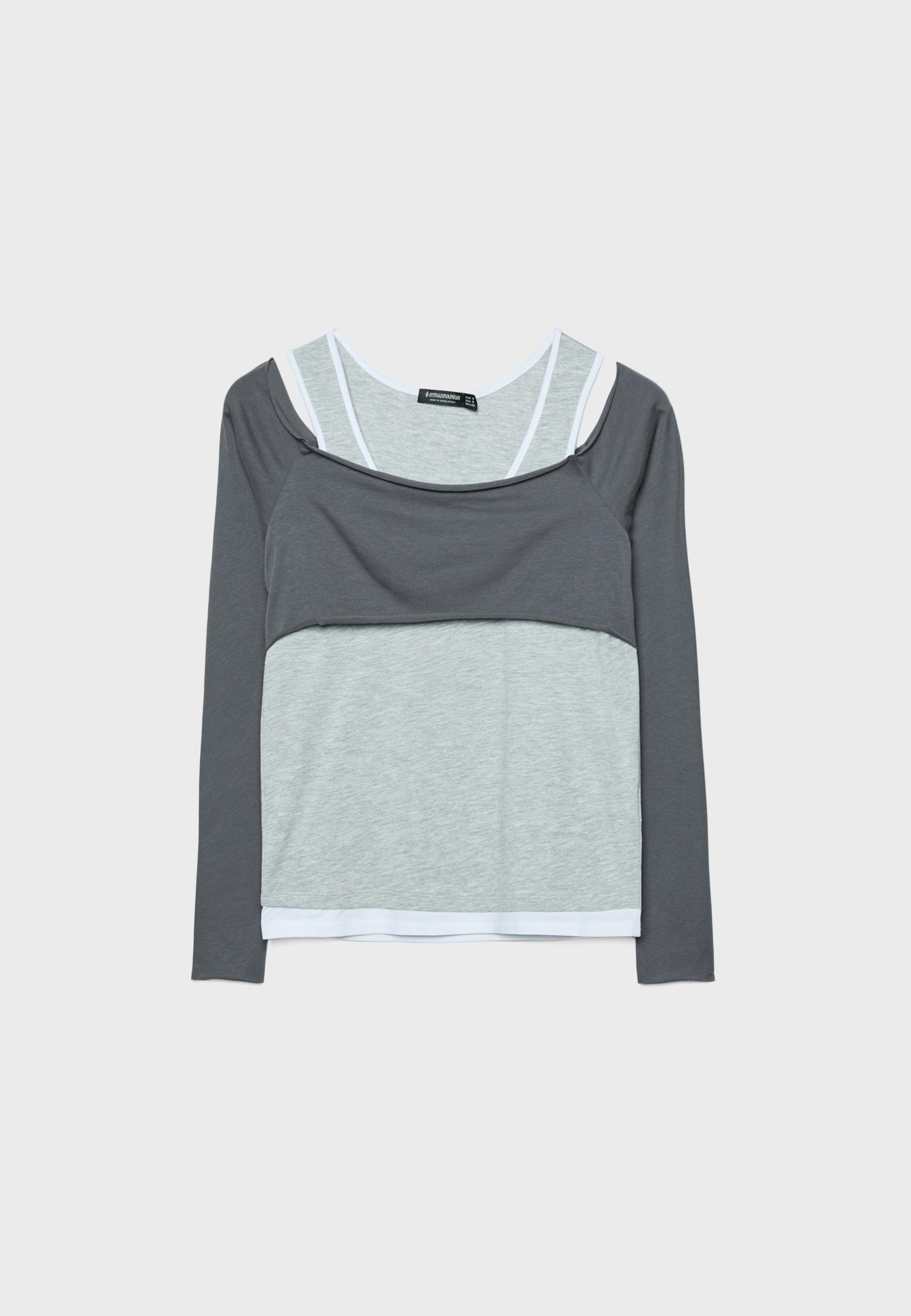 Long sleeve overlay top — Grey