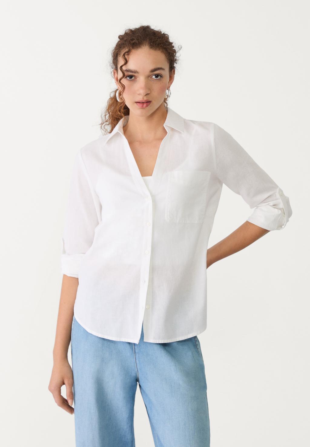 Chemise fluide poche avec lin