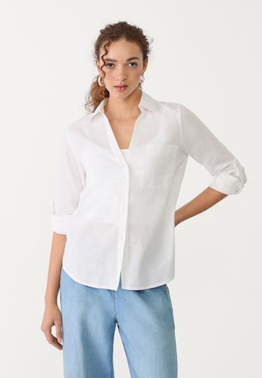 Linen blend shirt with pocket — White 1