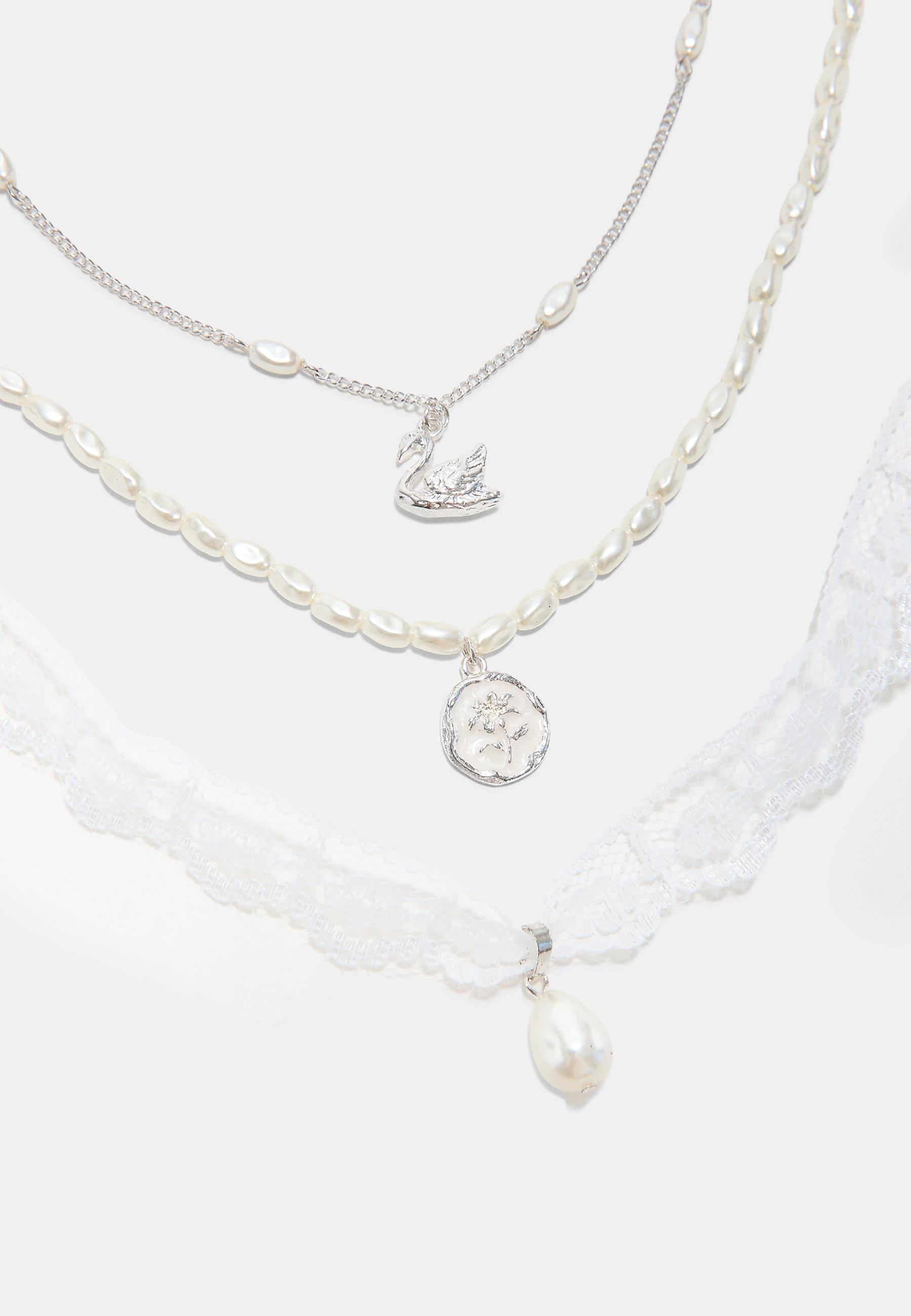 Set of 3 swan necklaces — Grey