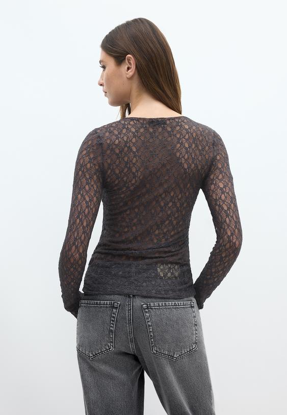 Stradivarius T-Shirt Van Kant Met Lange Mouwen Donkergrijs Xs