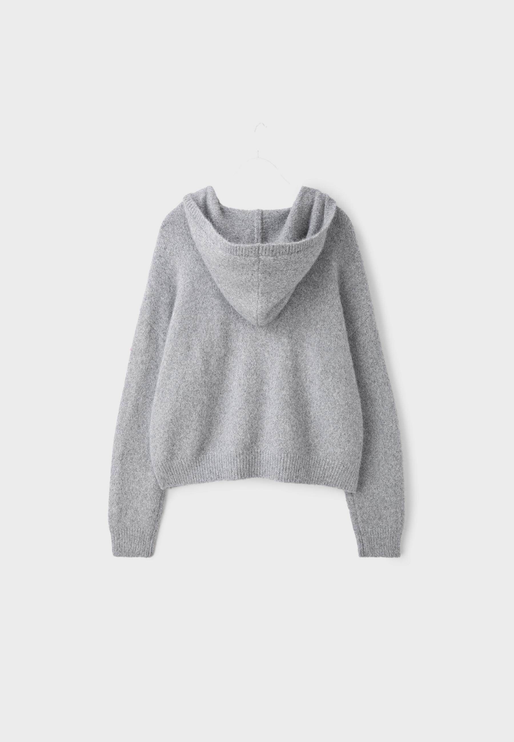 Zipped hooded knit cardigan — Grey melange