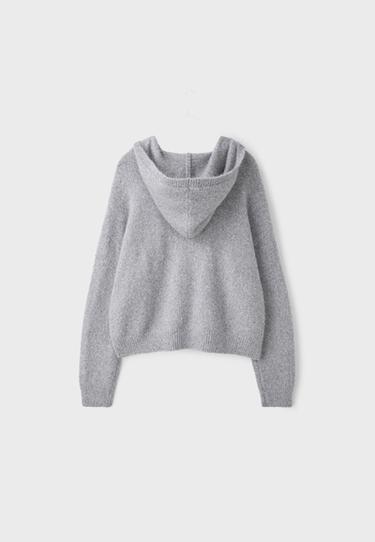 Hooded zip knit cardigan — Grey melange 8