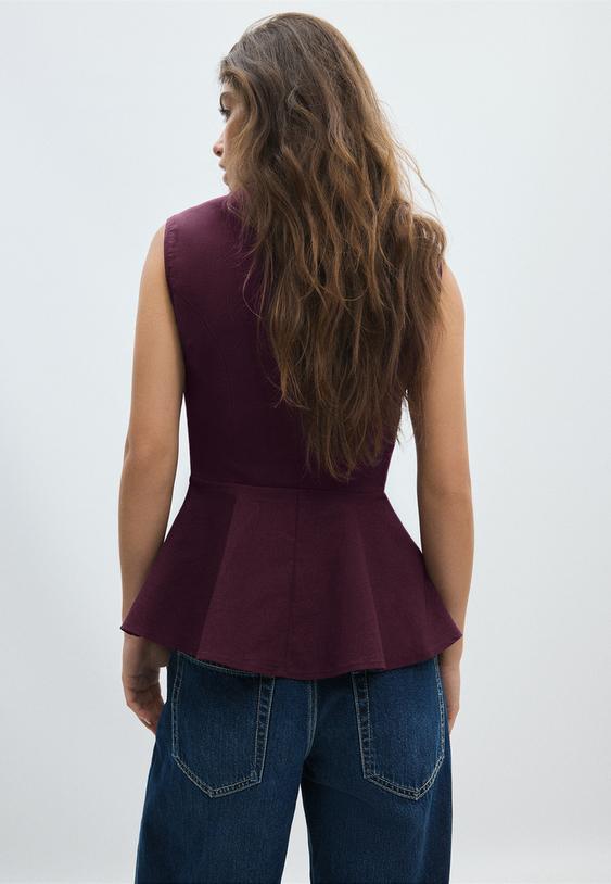 Stradivarius Sleeveless Peplum Top With High Neck Purple M