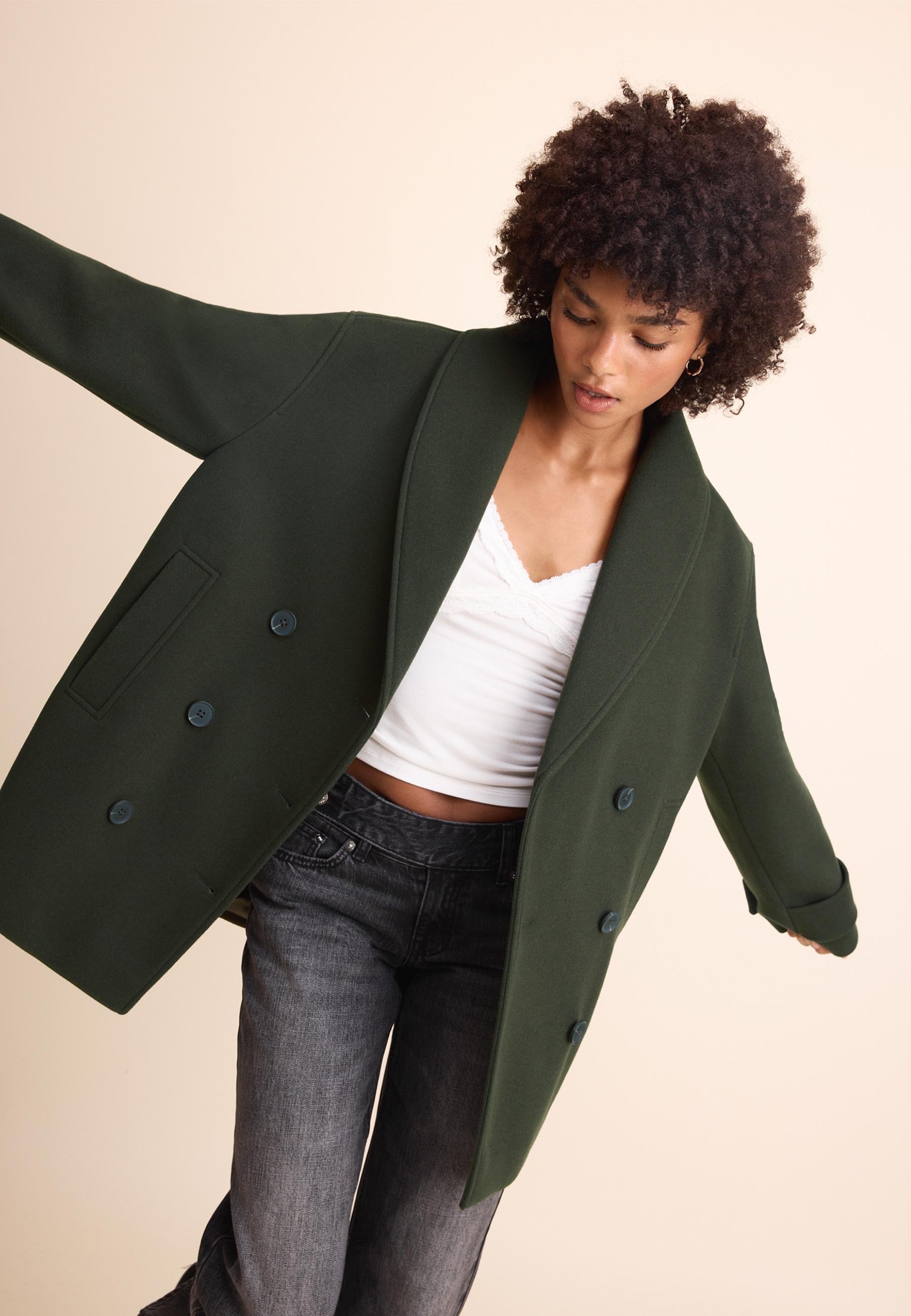 Shawl neck short coat — Khaki