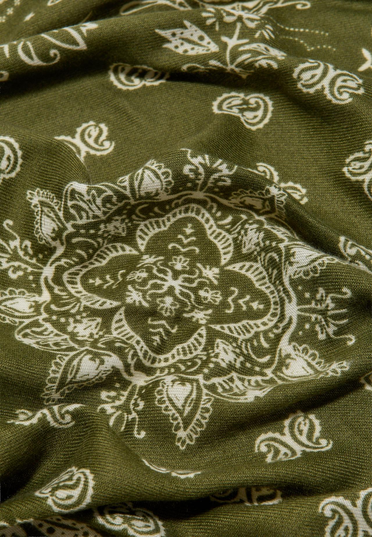 Soft-touch printed bandana scarf — Khaki
