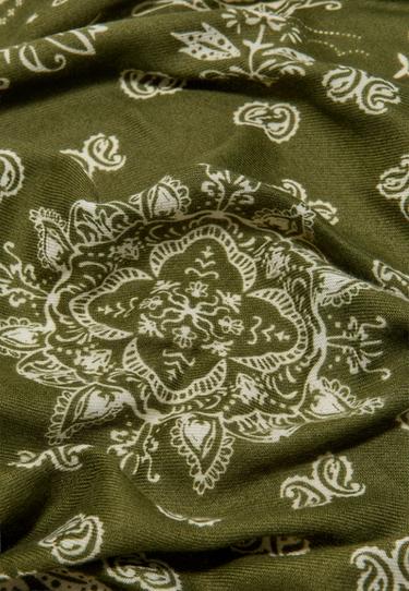 Soft-touch printed bandana scarf — Khaki 5