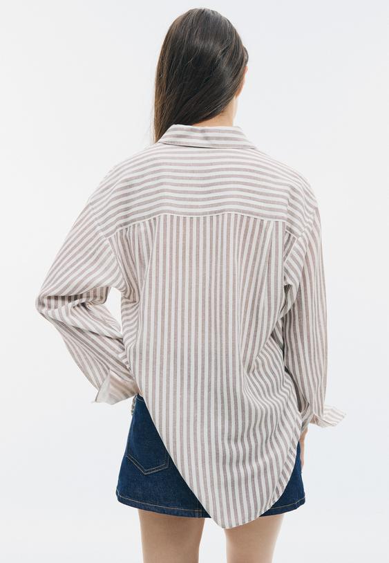 Stradivarius Chemise Effet Lin Marron Xl