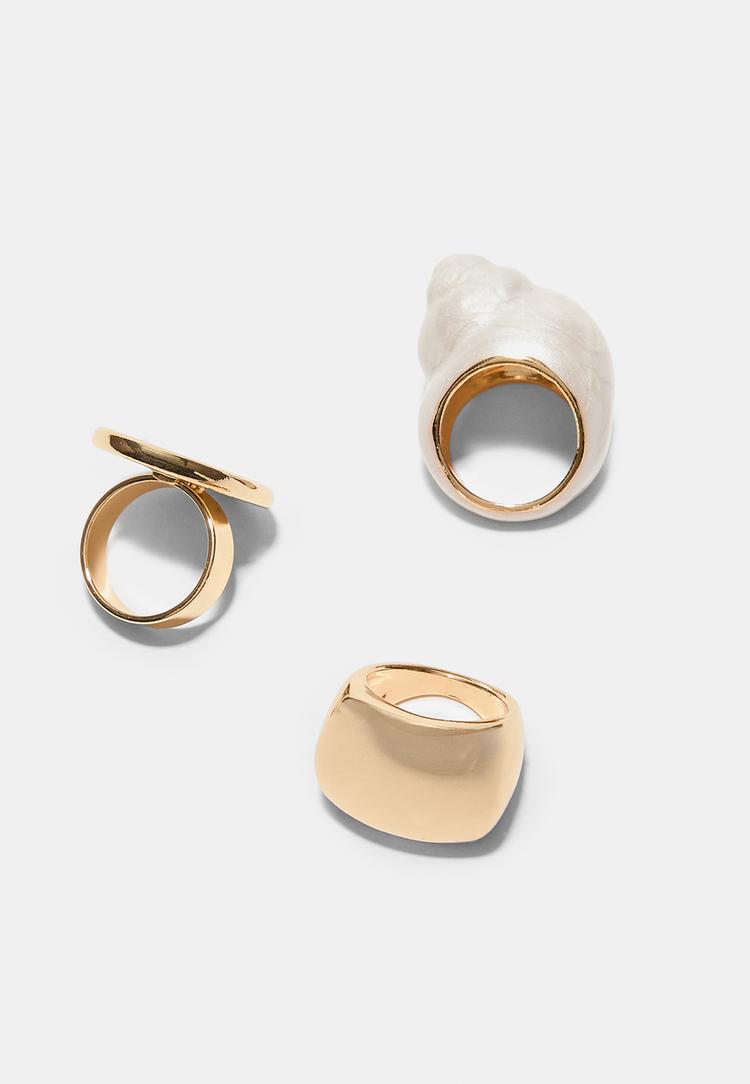 Stradivarius Σετ 3 Δαχτυλίδια Κοχύλι Με Σμάλτο Εκρού Os φωτογραφία