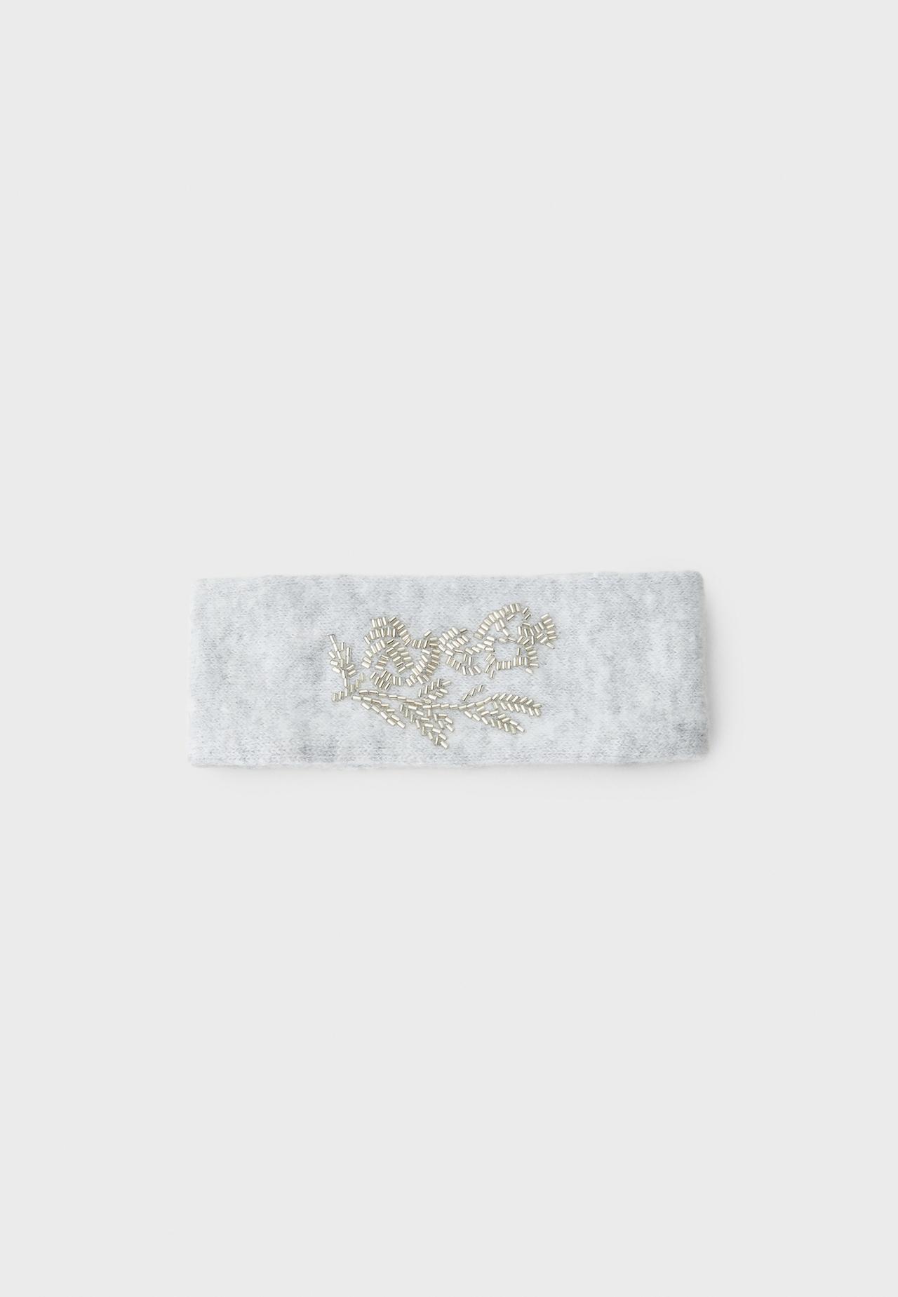 Embroidered knit headband — Grey melange