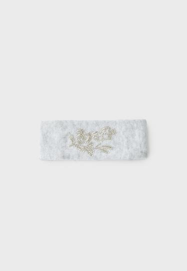 Embroidered knit headband — Grey melange 1