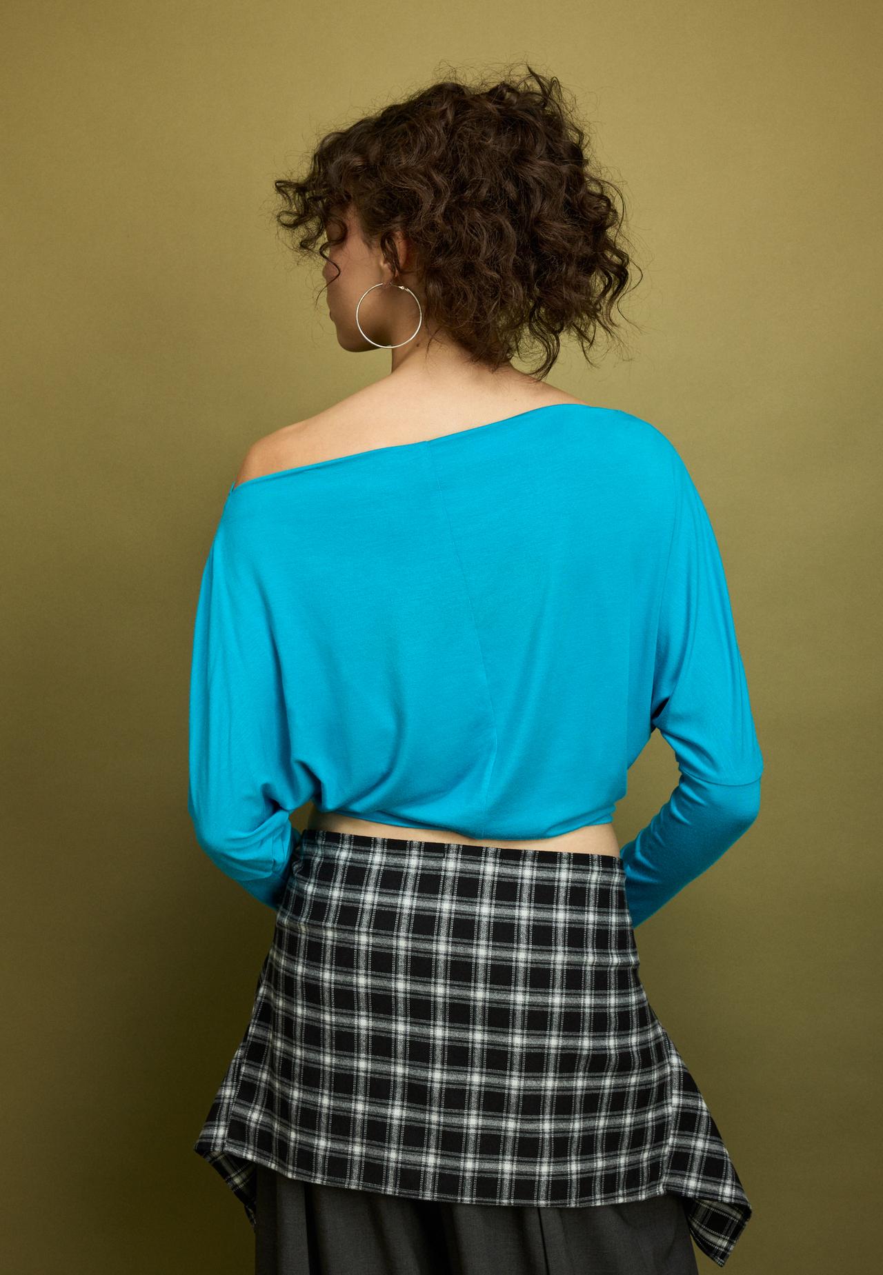Asymmetric modal T-shirt — Turquoise
