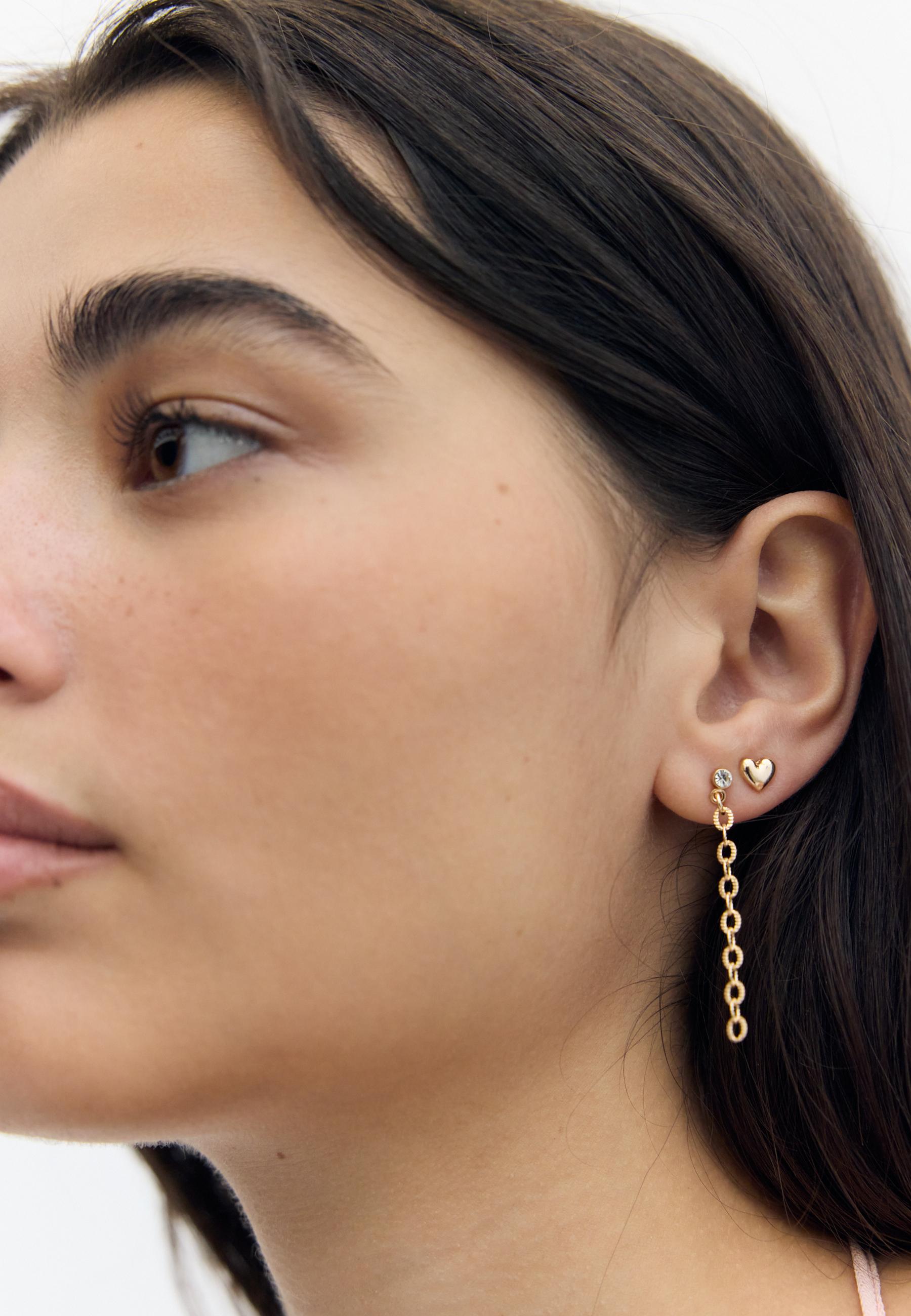 Set of 9 enamel chain earrings — Gold