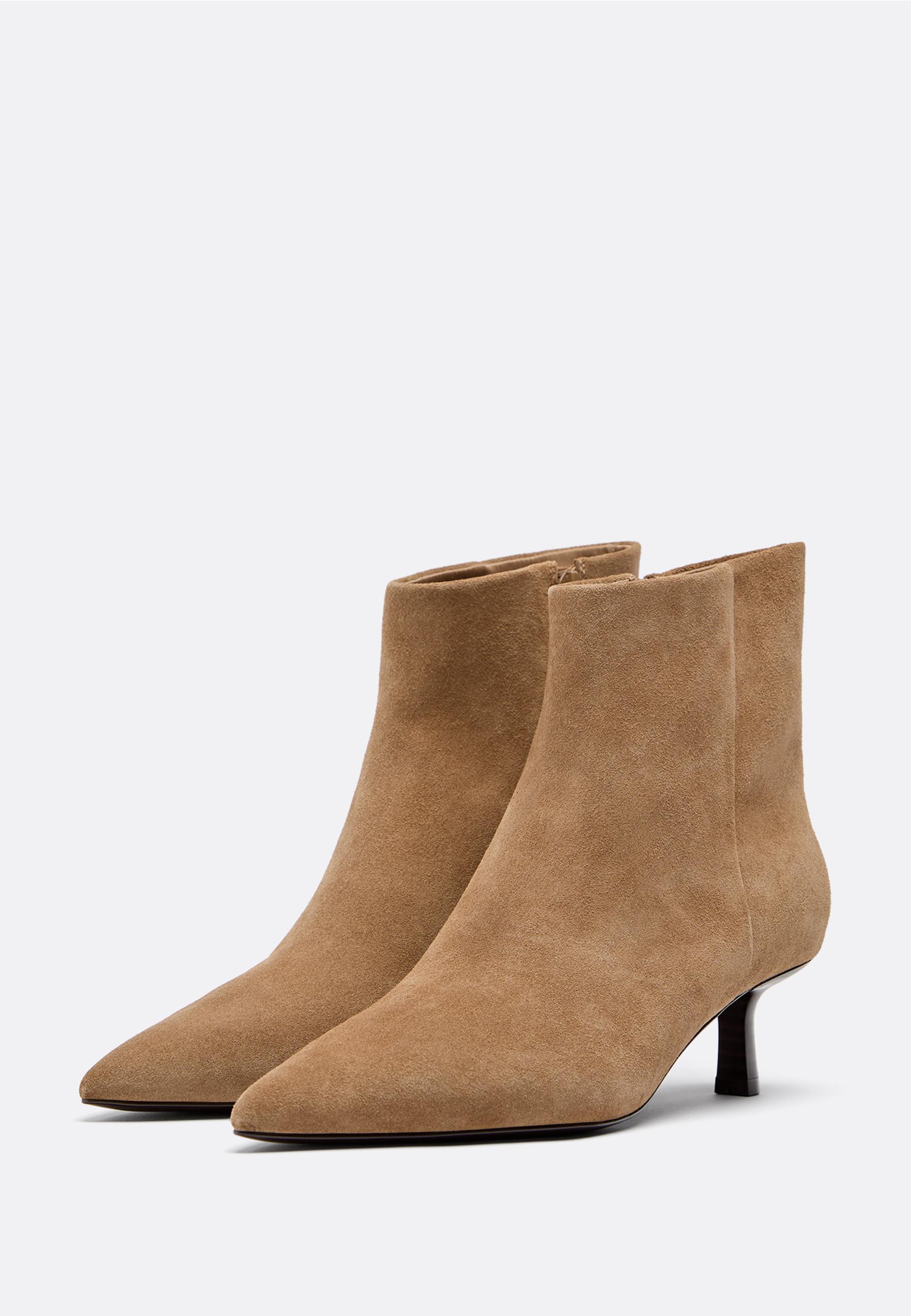 Leather kitten heel ankle boots — BEIGE