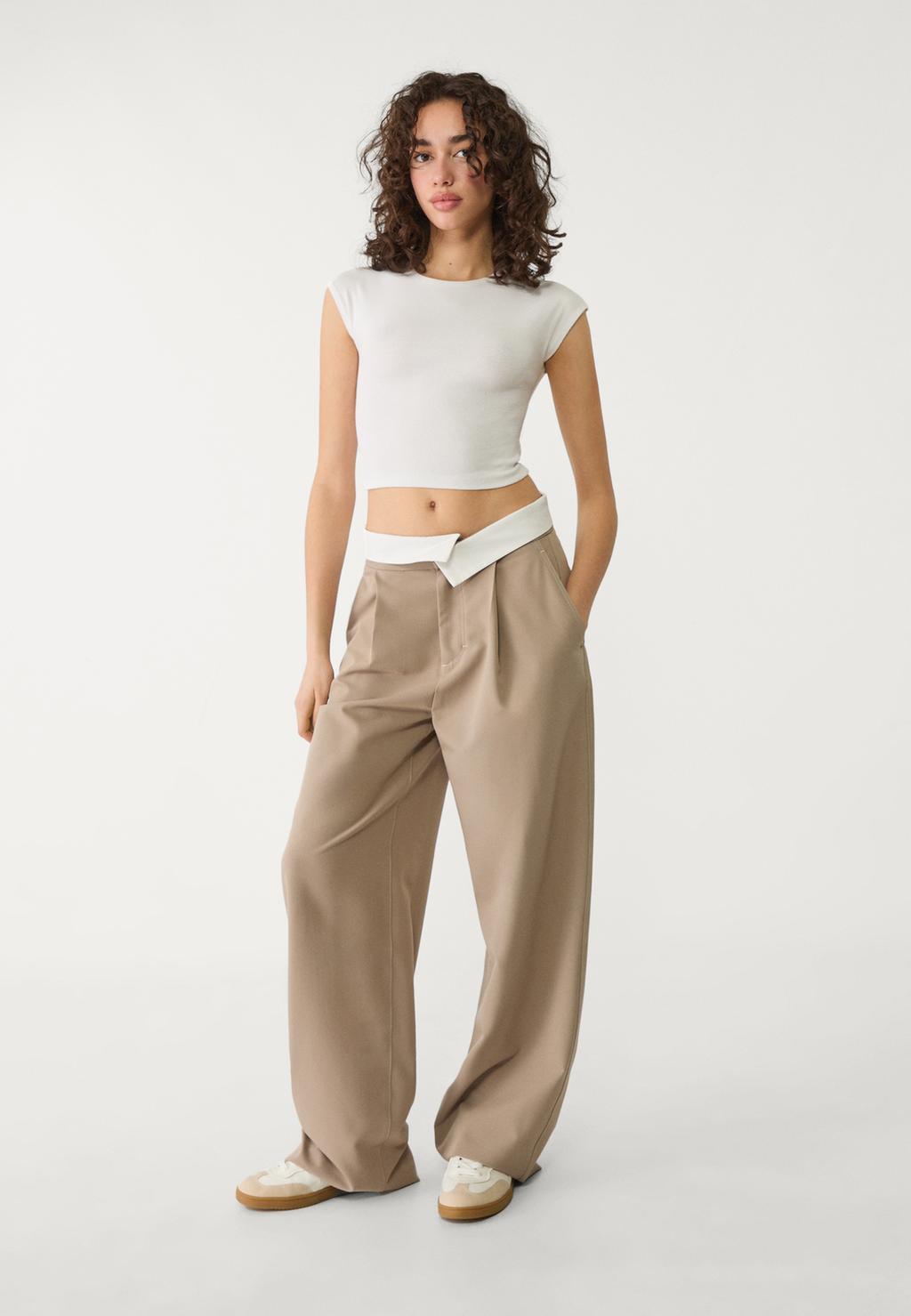 Smart trousers with a fold-over waistband