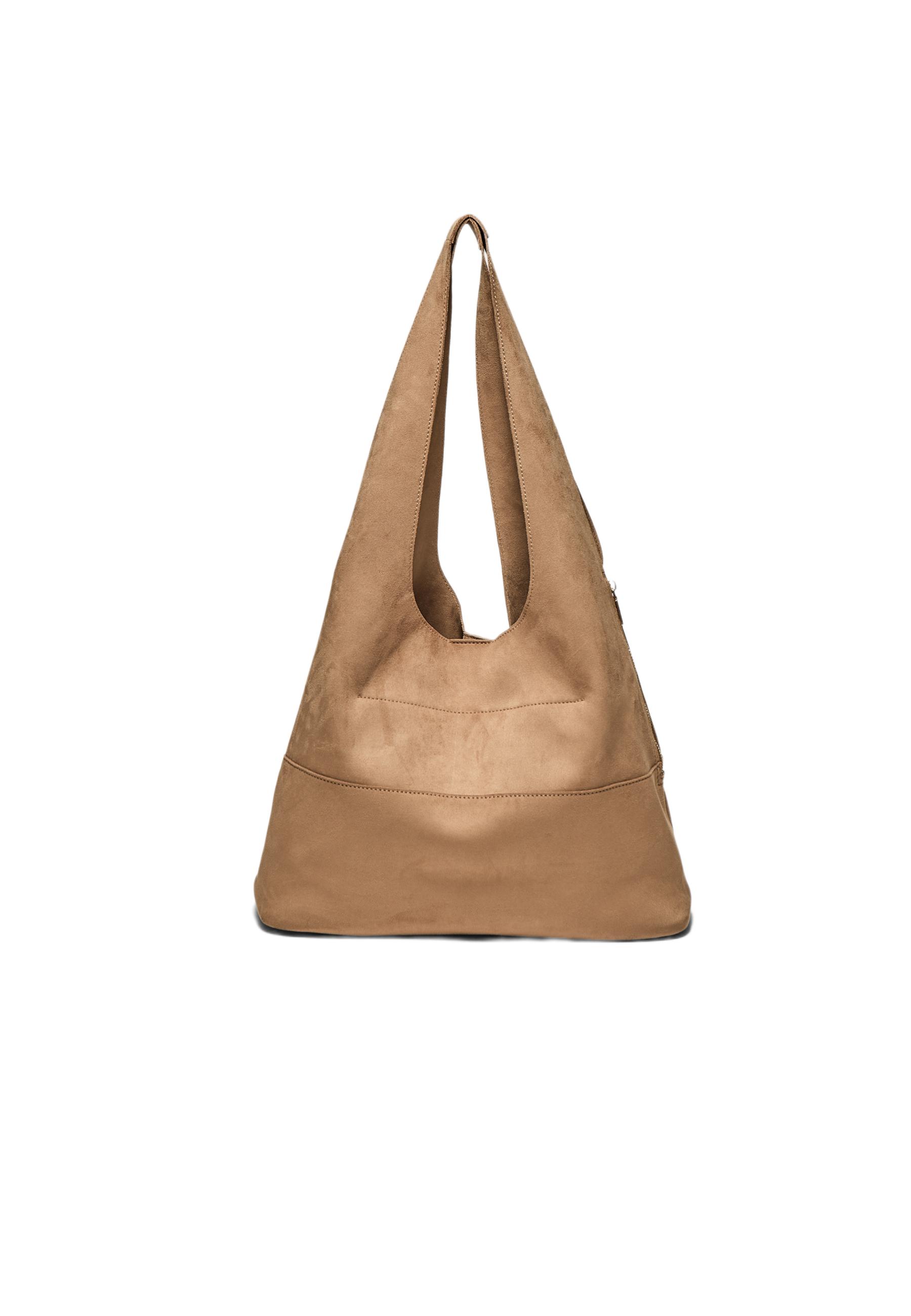 Soft touch shoulder bag with zips — Caramel