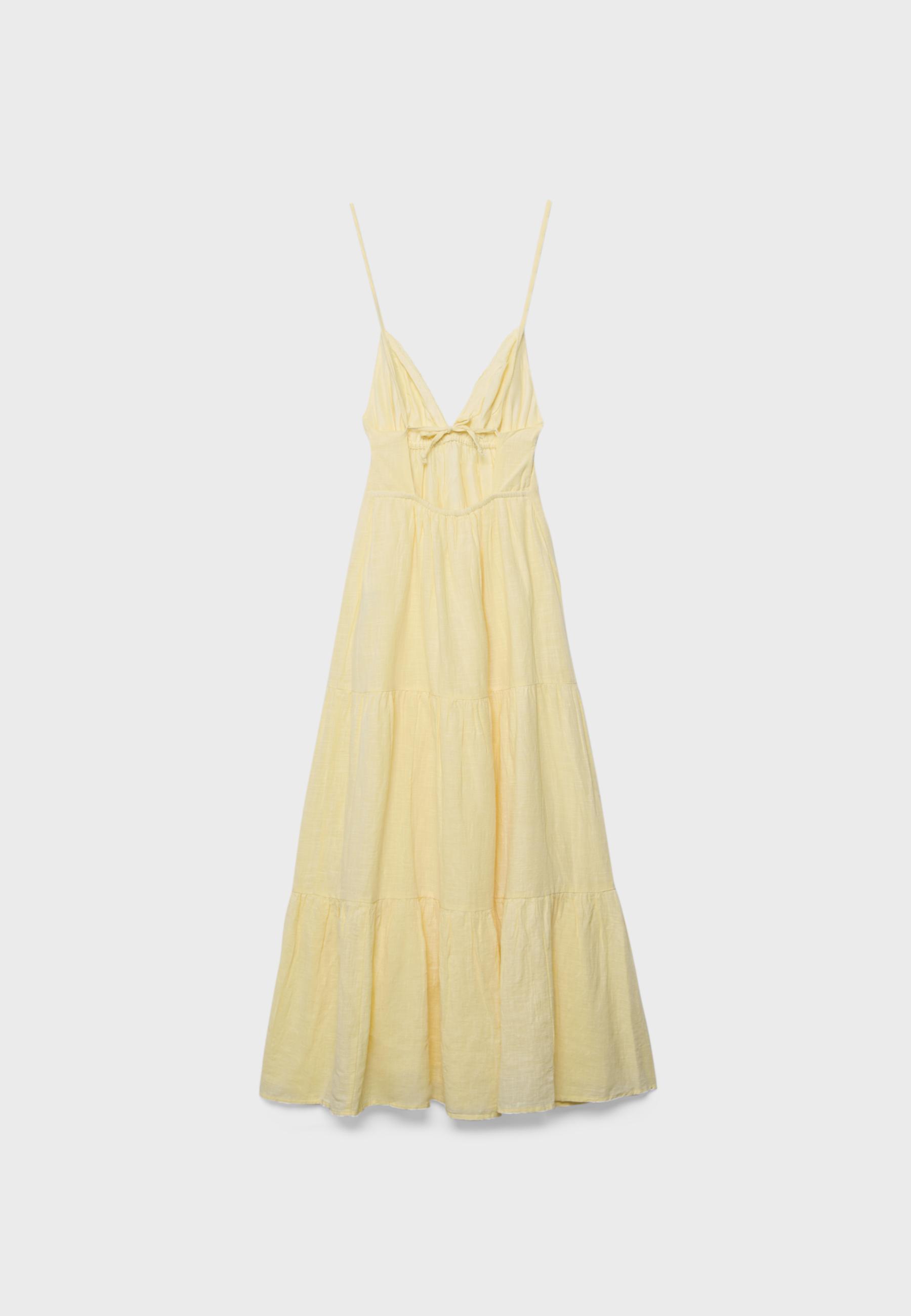 Long V-neck dress — Pastel yellow