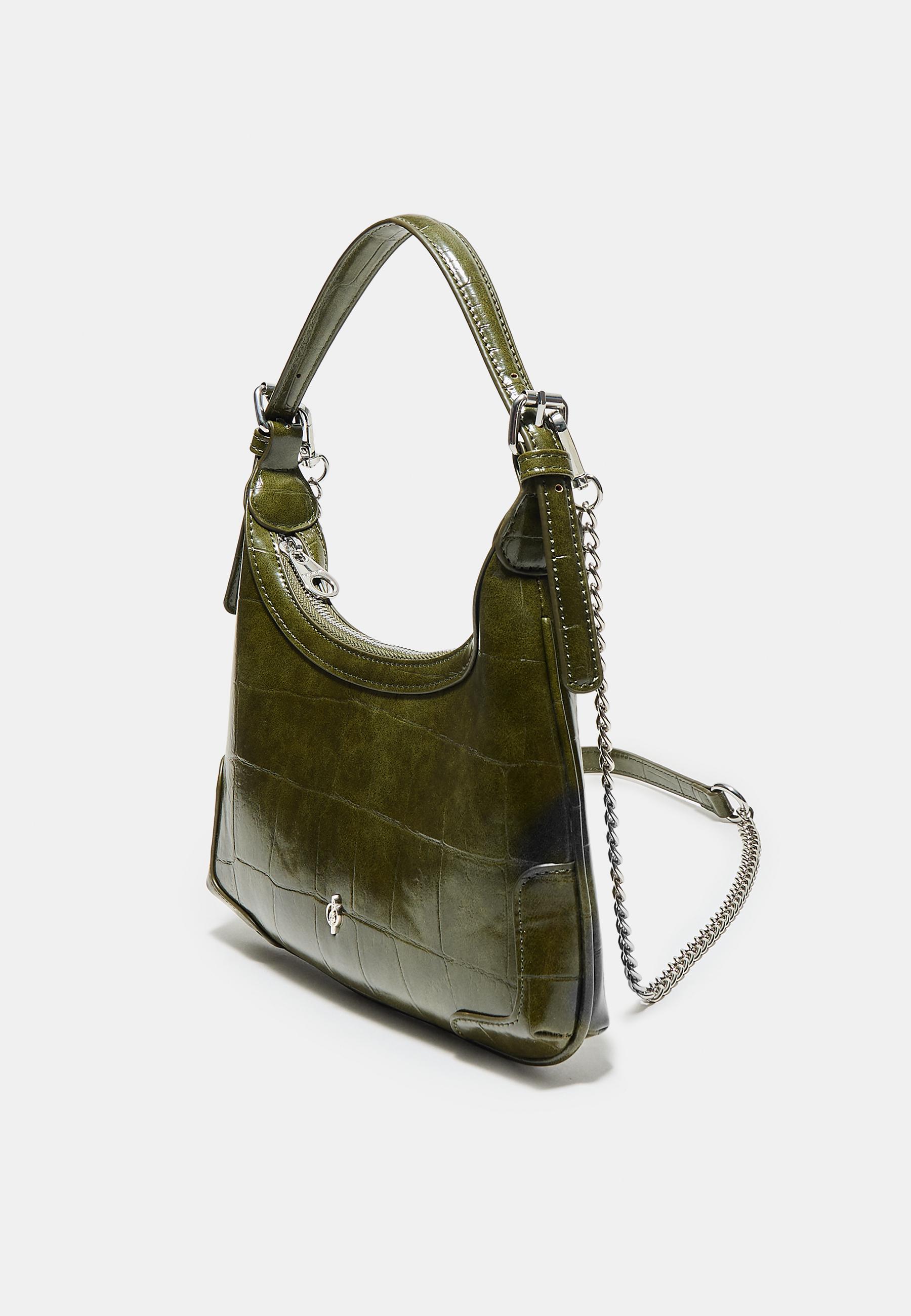 Mock croc mini chain shoulder bag — Khaki