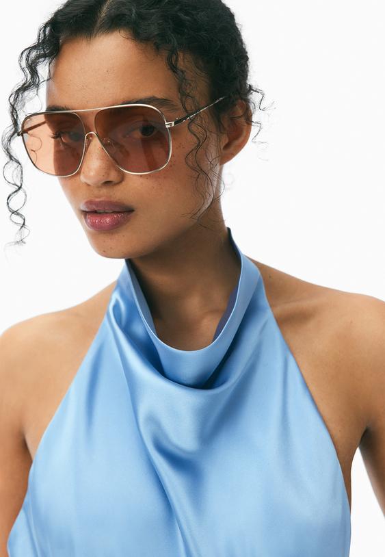 Stradivarius Short Satin Halter Dress Sky Blue S