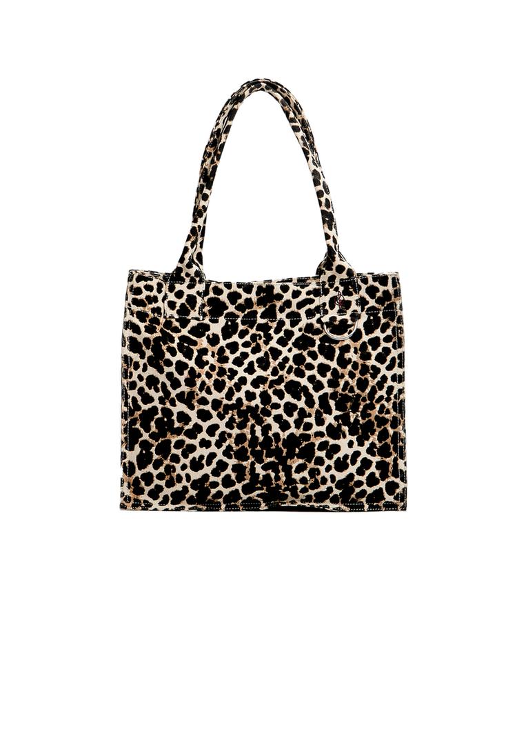 Leopar desenli kumaş tote çanta_5