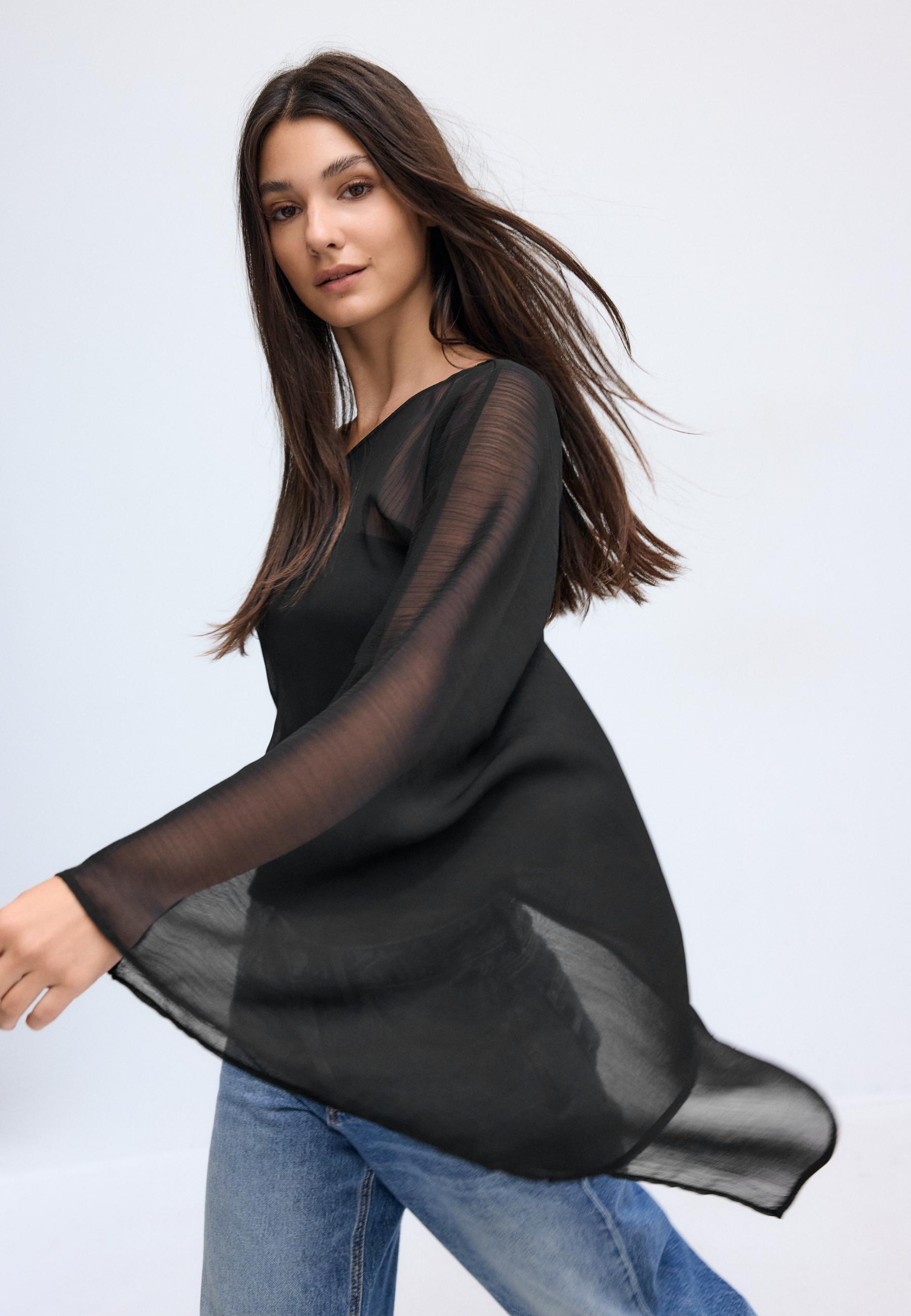 Asymmetric draped top — Black