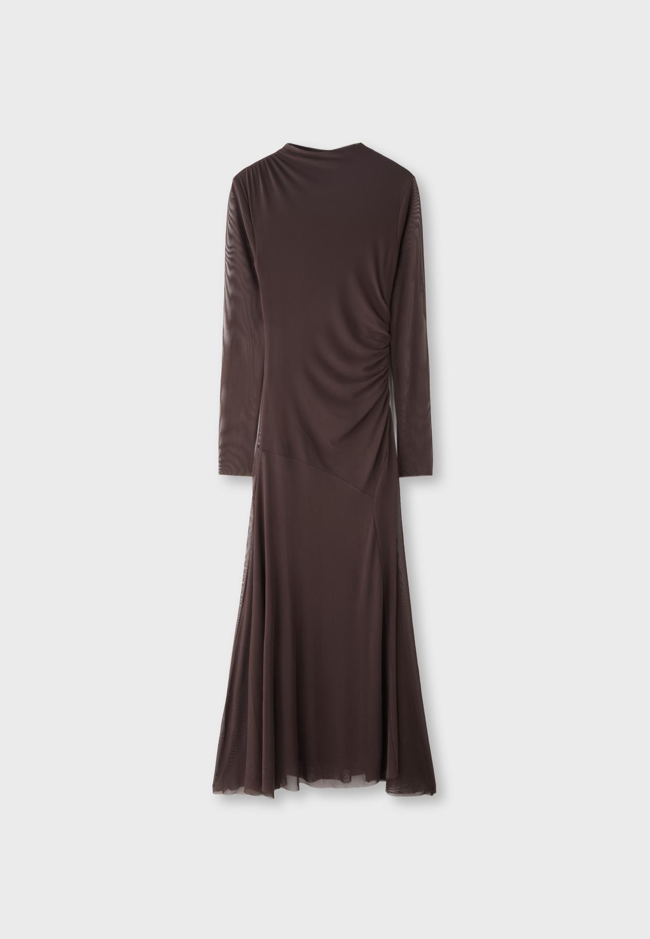 Long sleeve tulle midi dress — Brown