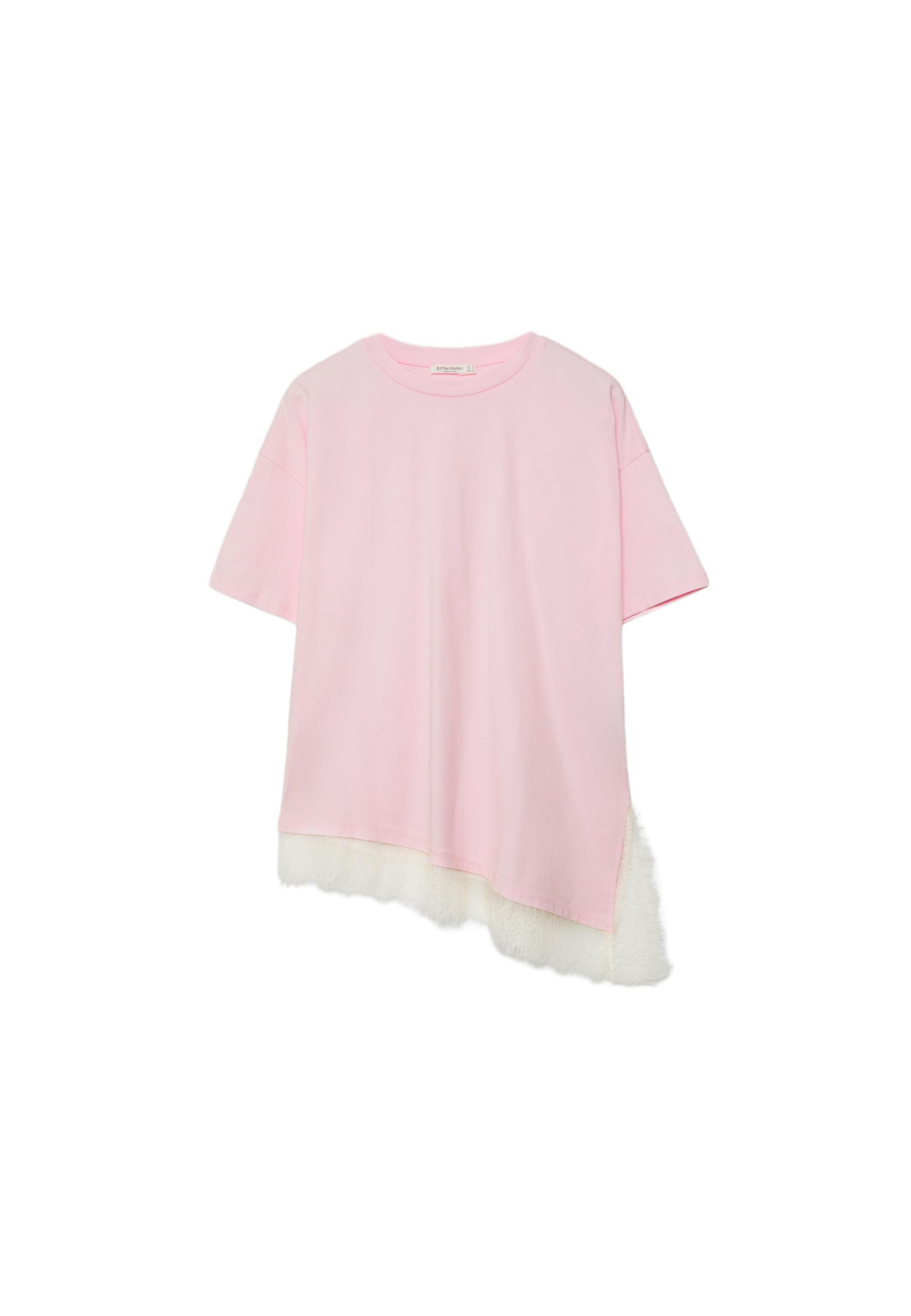 Short sleeve T-shirt with lace hem — Pastel pink