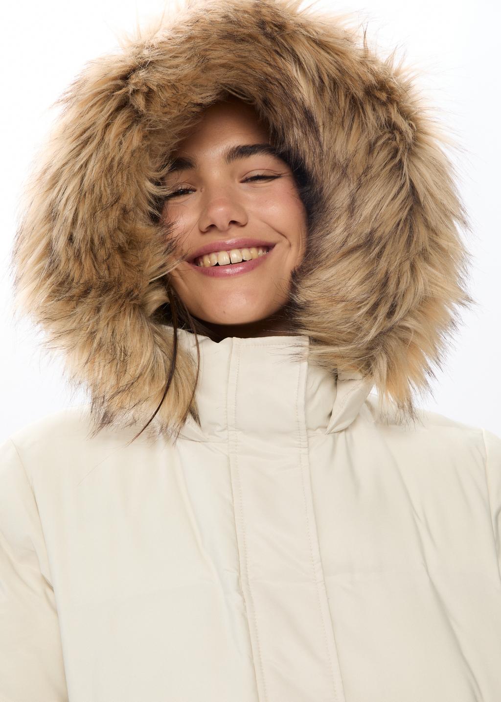 Padded coat with faux fur hood