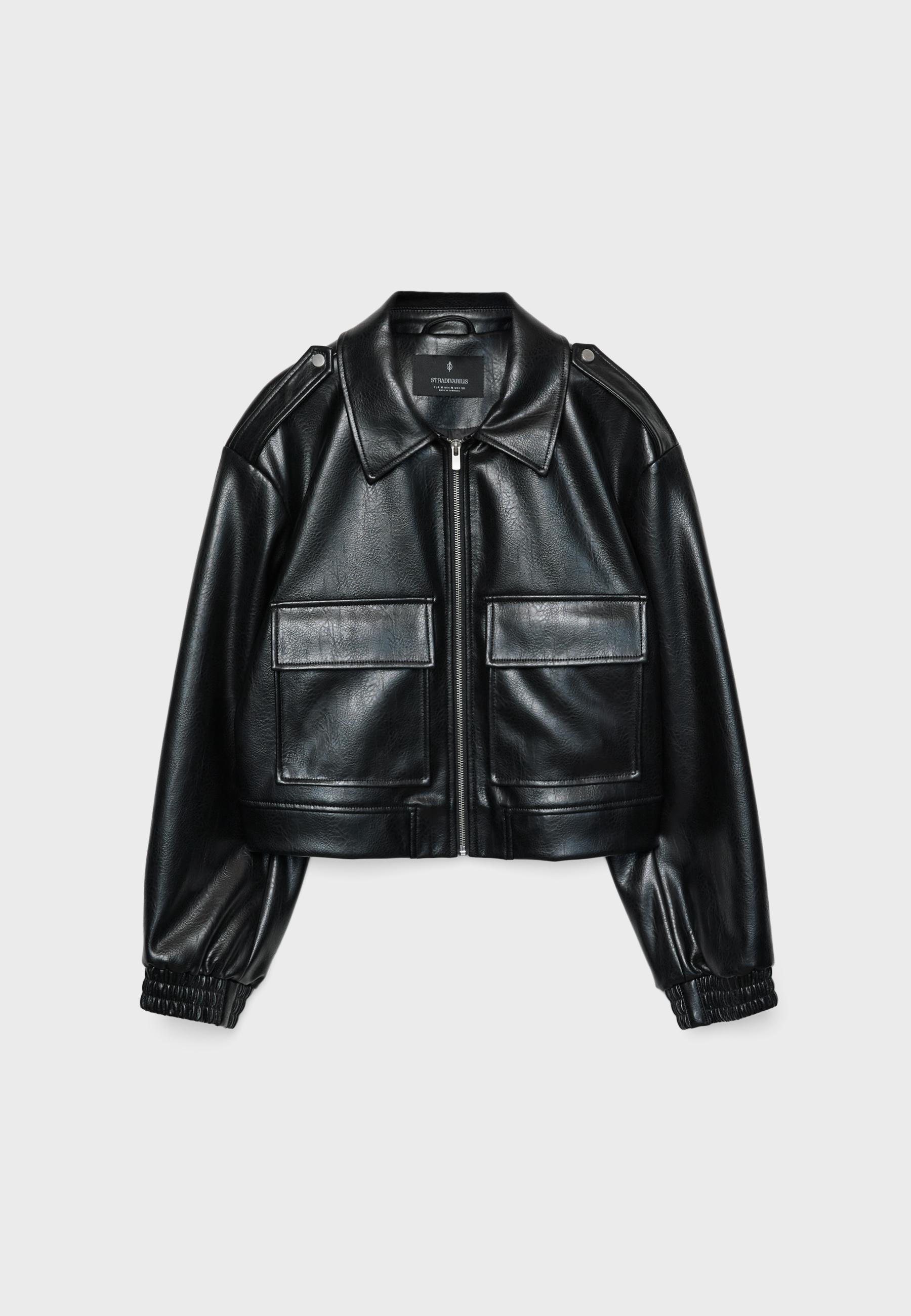 Leather effect jacket with pockets - Women's fashion