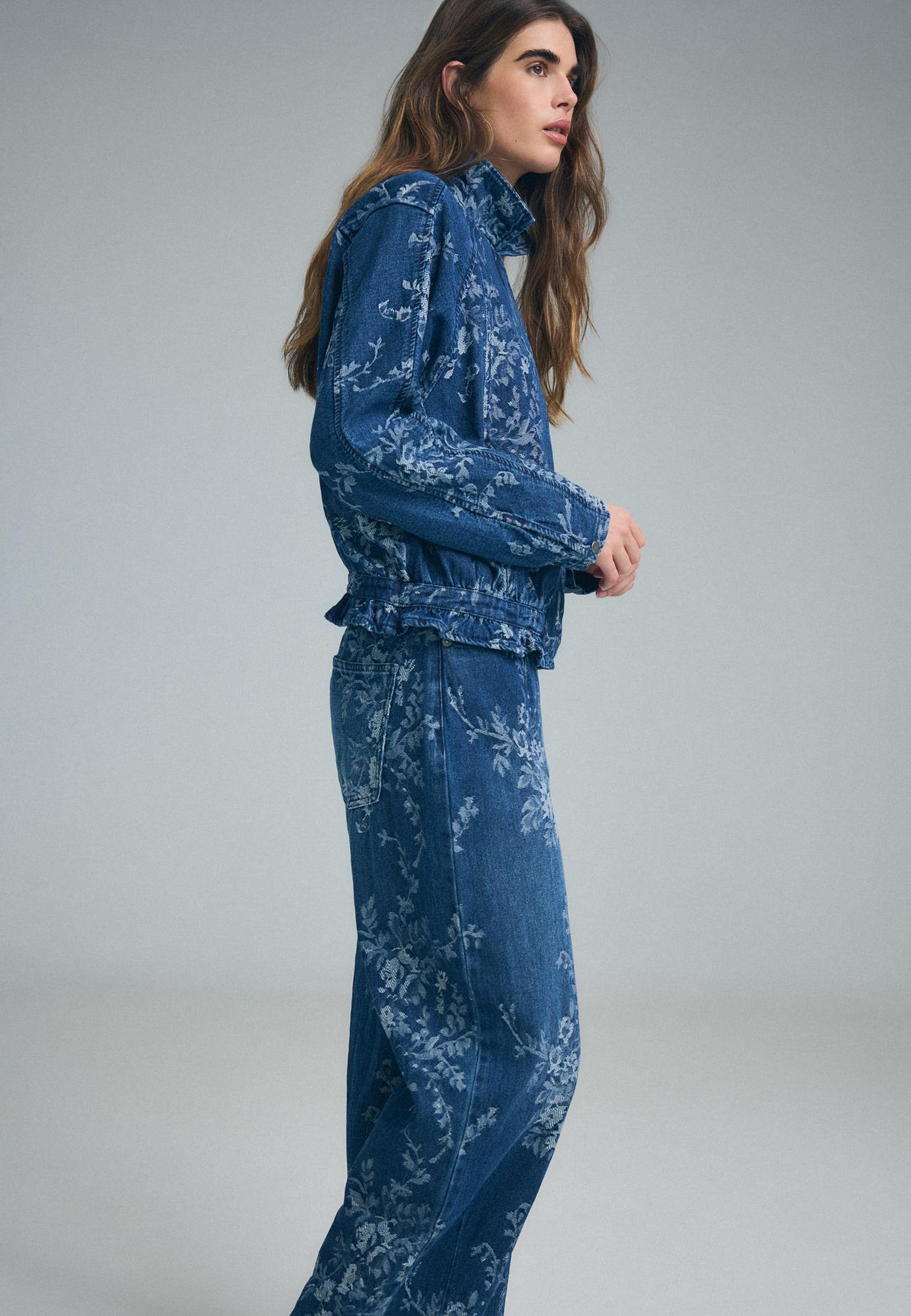 Floral jacquard jacket — MEDIUM BLUE DENIM