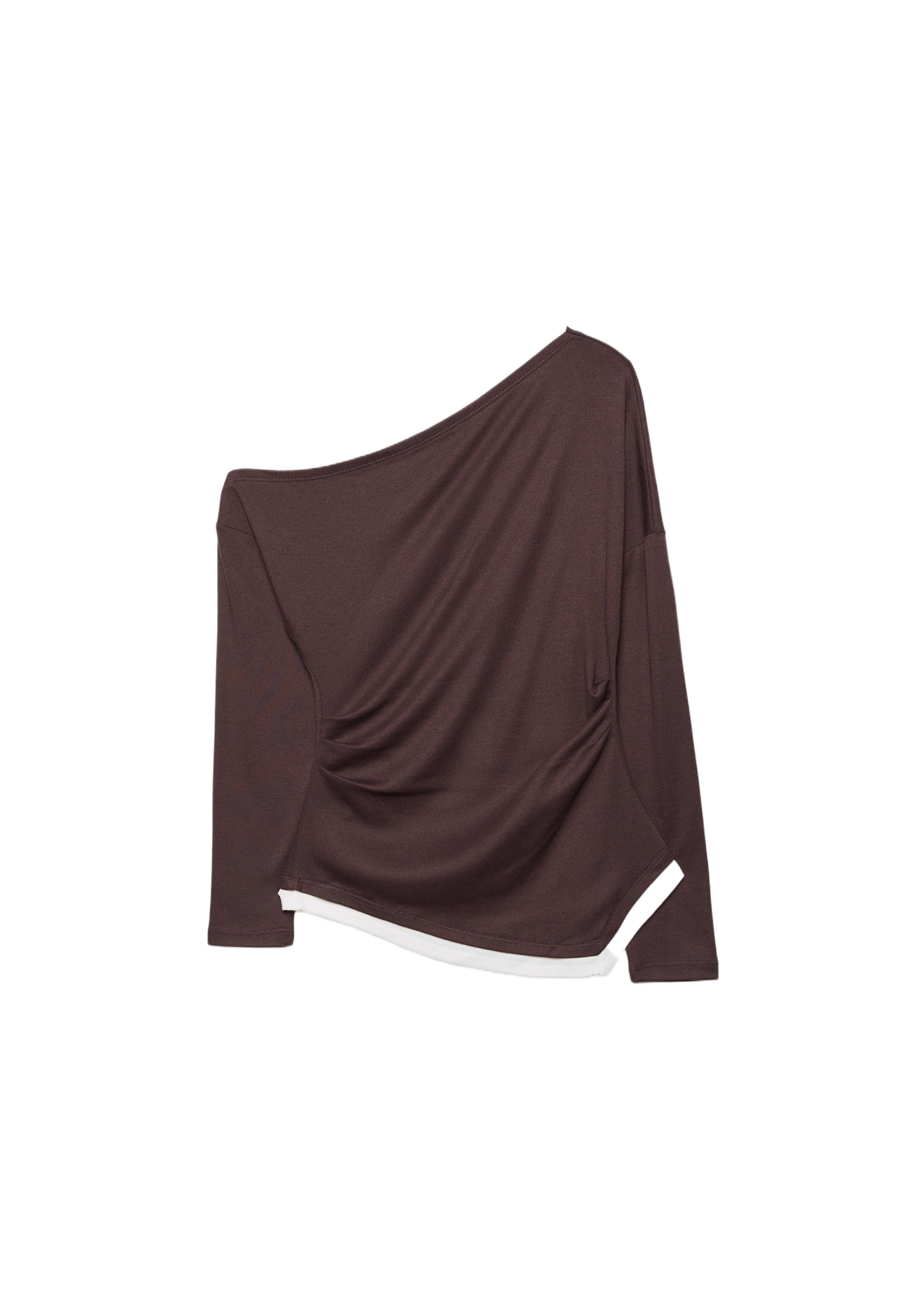 Double-layer asymmetric long sleeve T-shirt — Brown