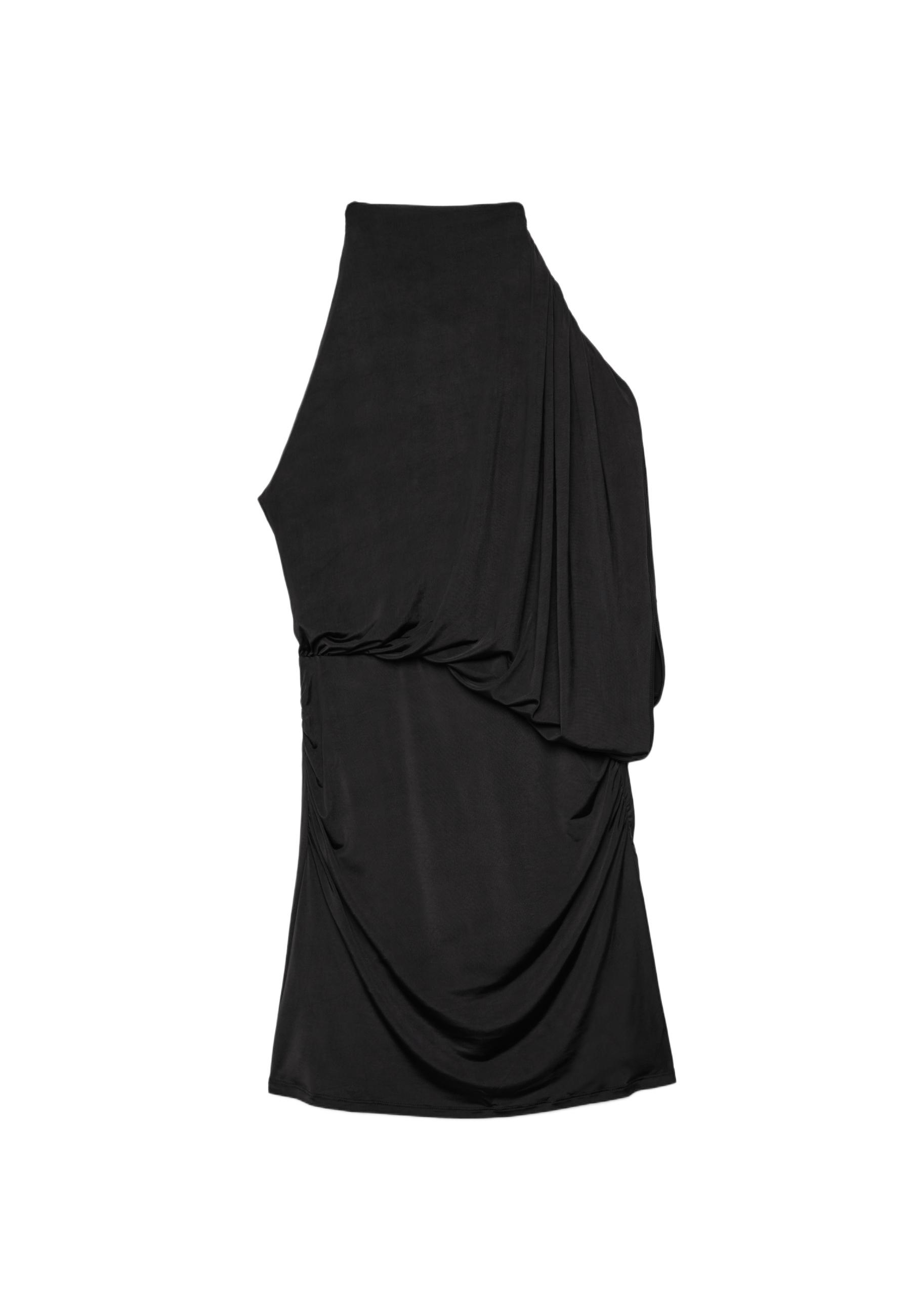 Asymmetric draped short dress — Black