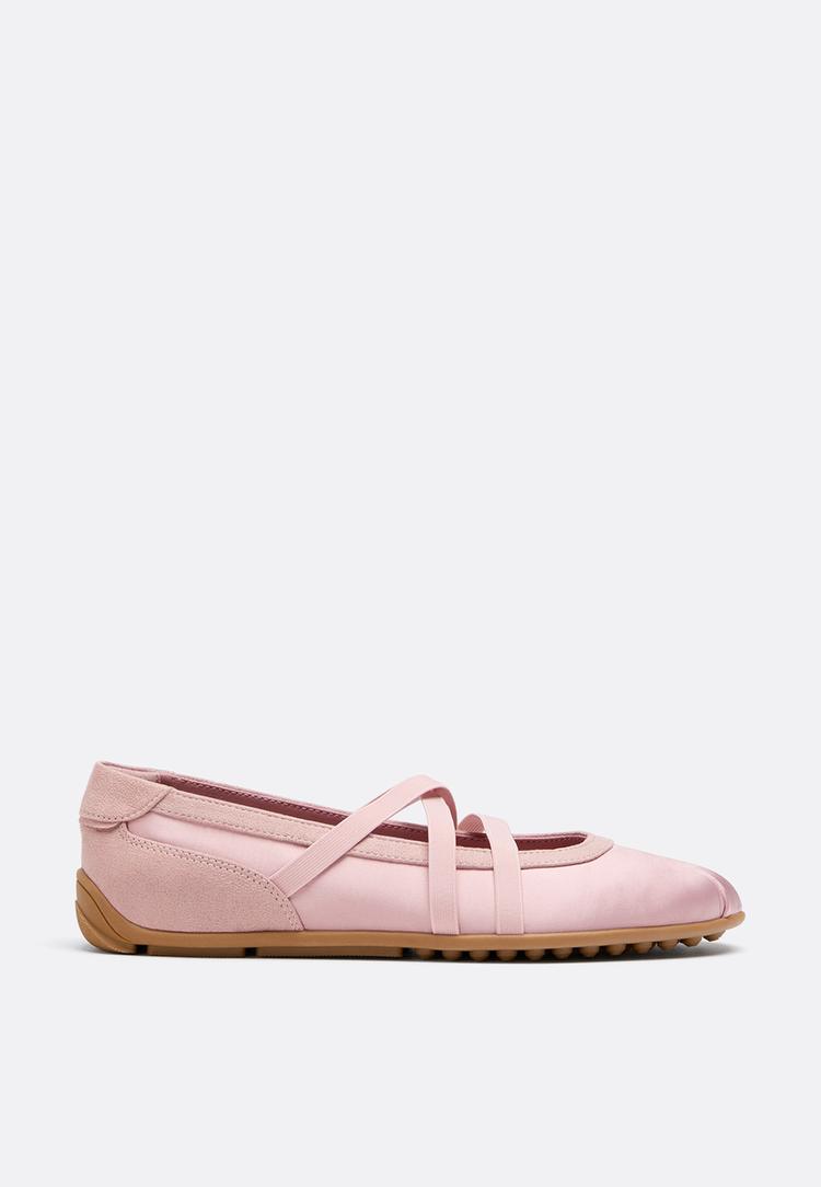 satin sneaker pumps with crossover straps