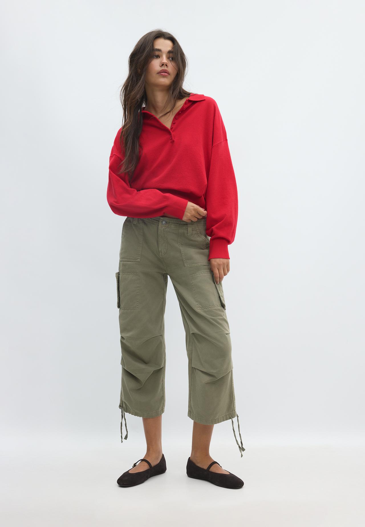 Polo collar knit jumper — Red