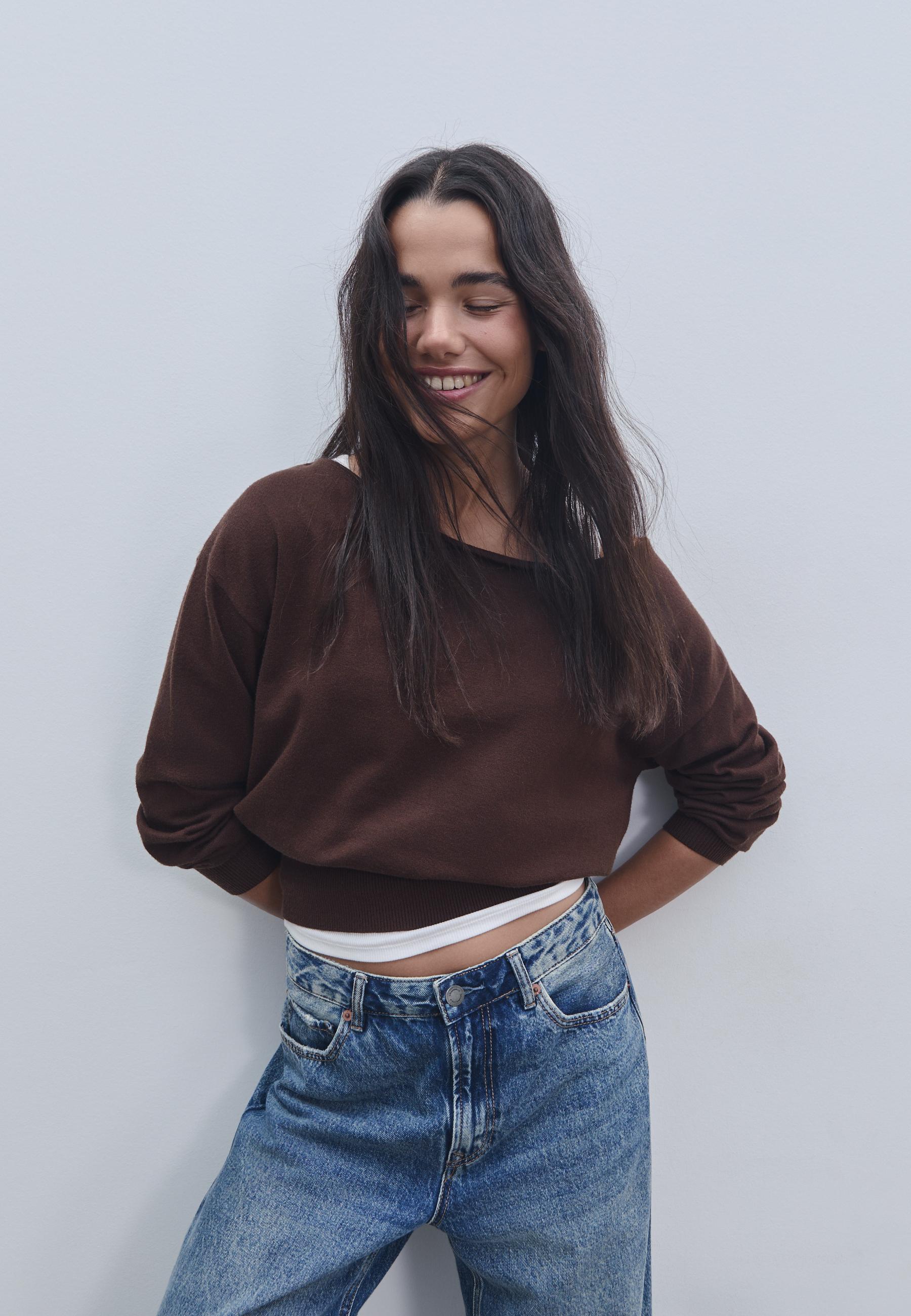 Asymmetric knit sweater — Brown