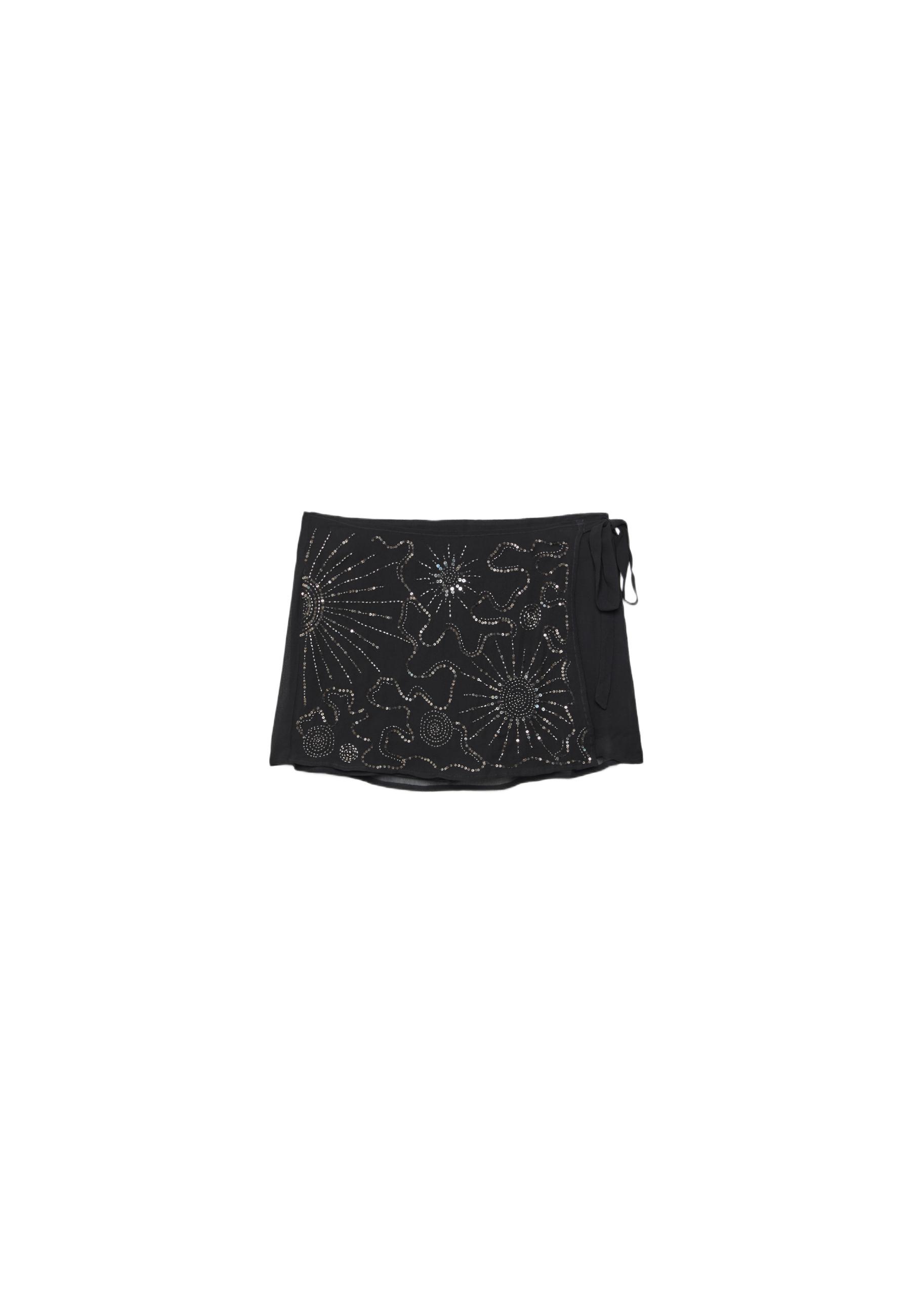 Embroidered wrap mini skort — Black