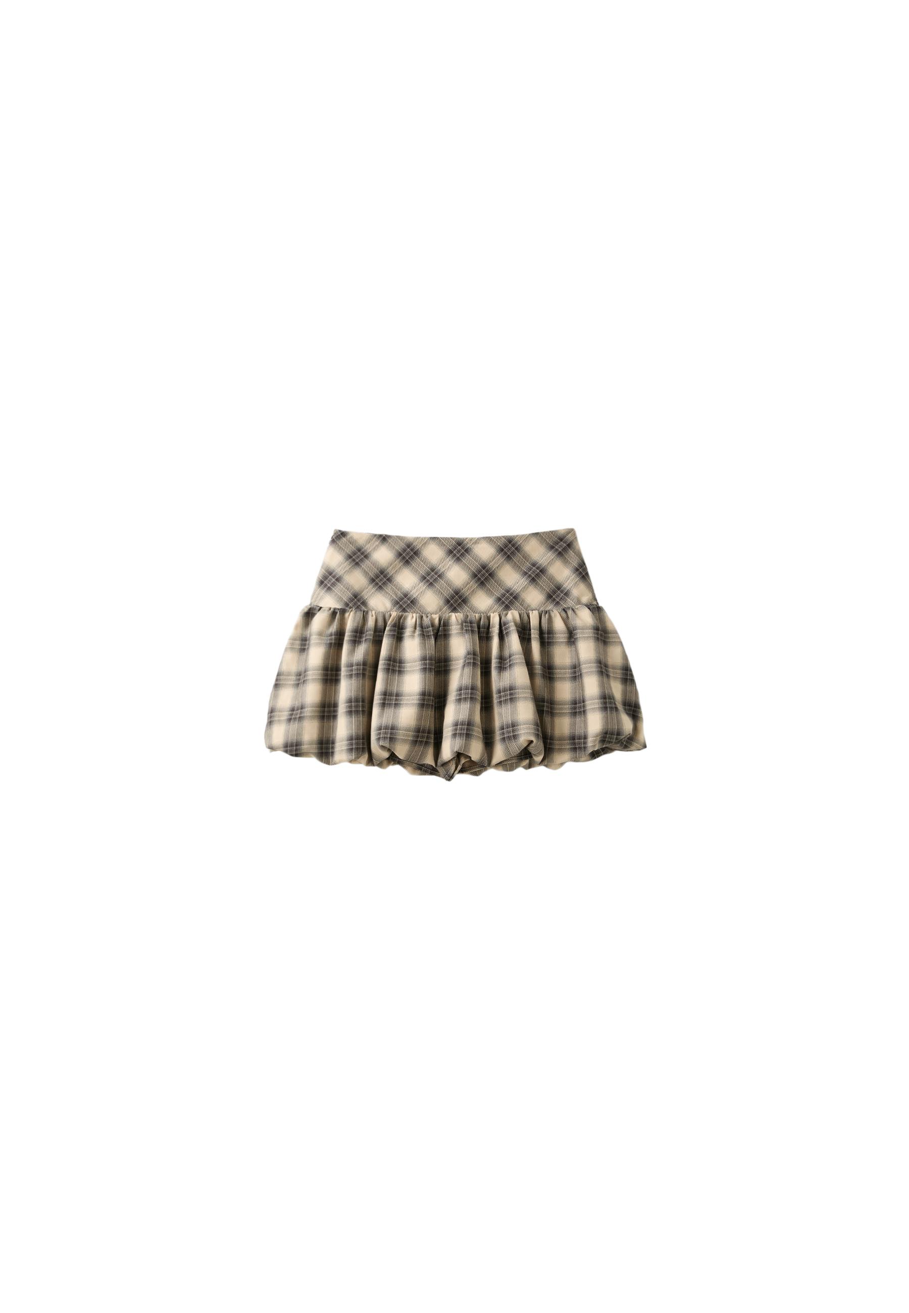 Check balloon mini skirt — Beige